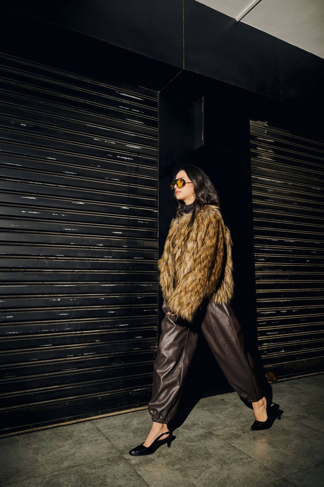 Brown Faux Leather Barrel Pants
