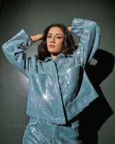 Blue Sequin Oversized Jacket