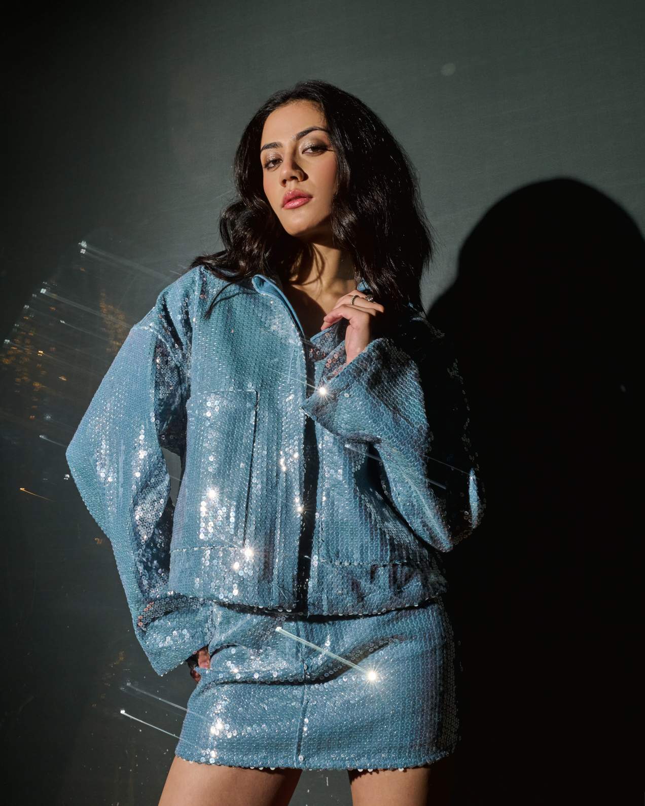 Blue Sequin Oversized Jacket