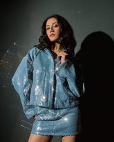 Blue Sequin denim mini skirt