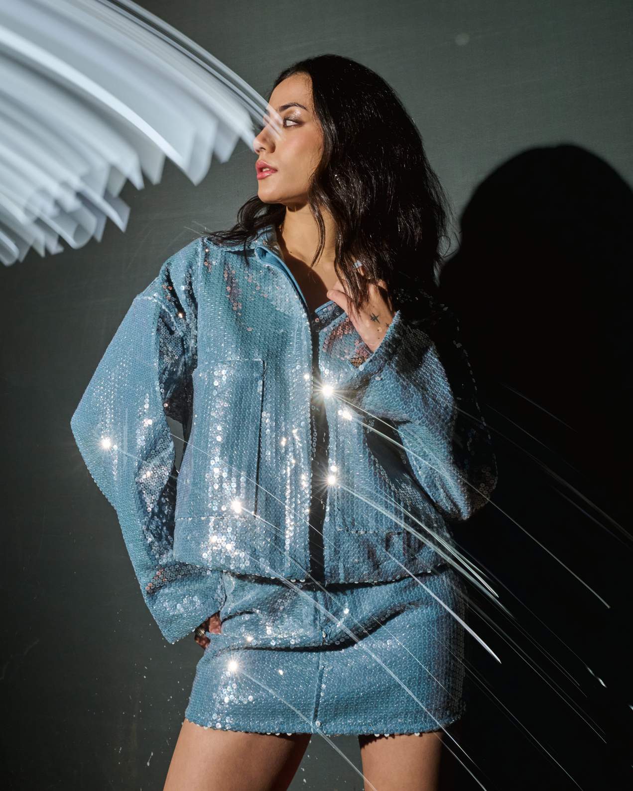 Blue Sequin Oversized Jacket