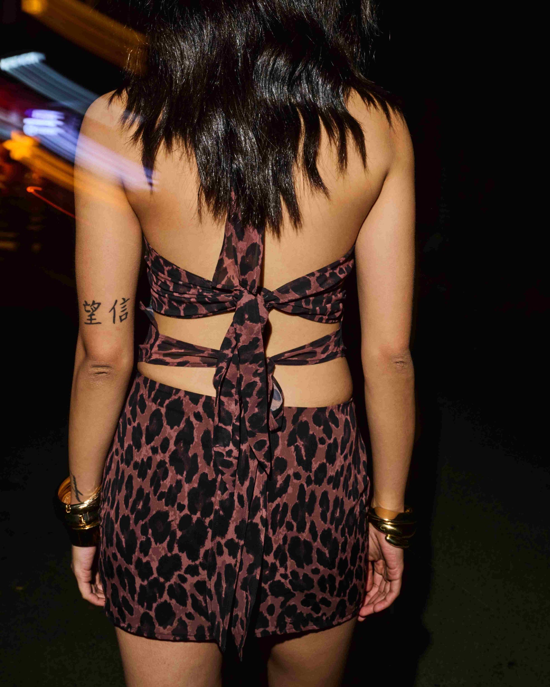 Leopard Rose Embroidered Mini Skirt