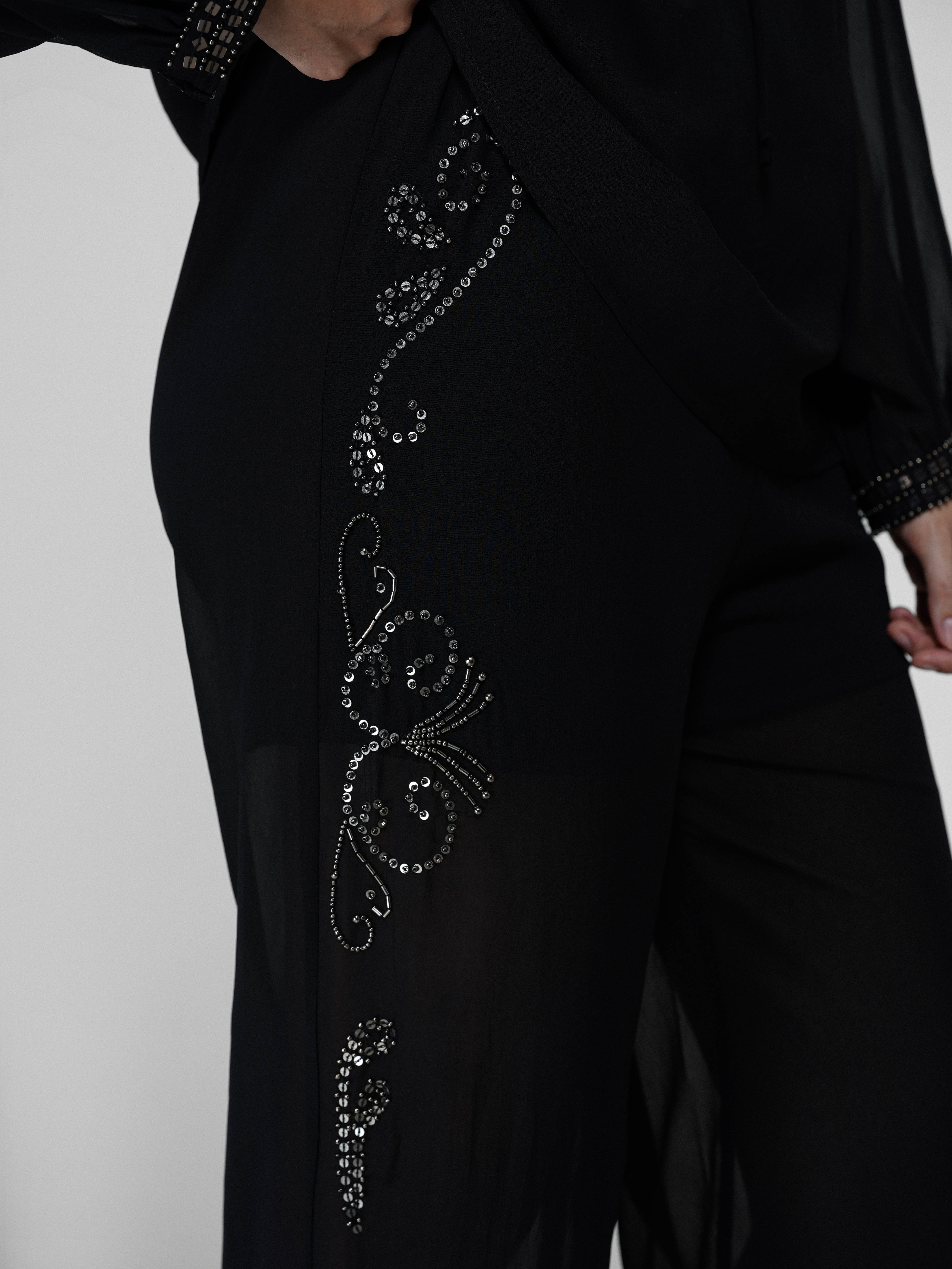 Black Sheer Drawstring Wide-Leg Pants