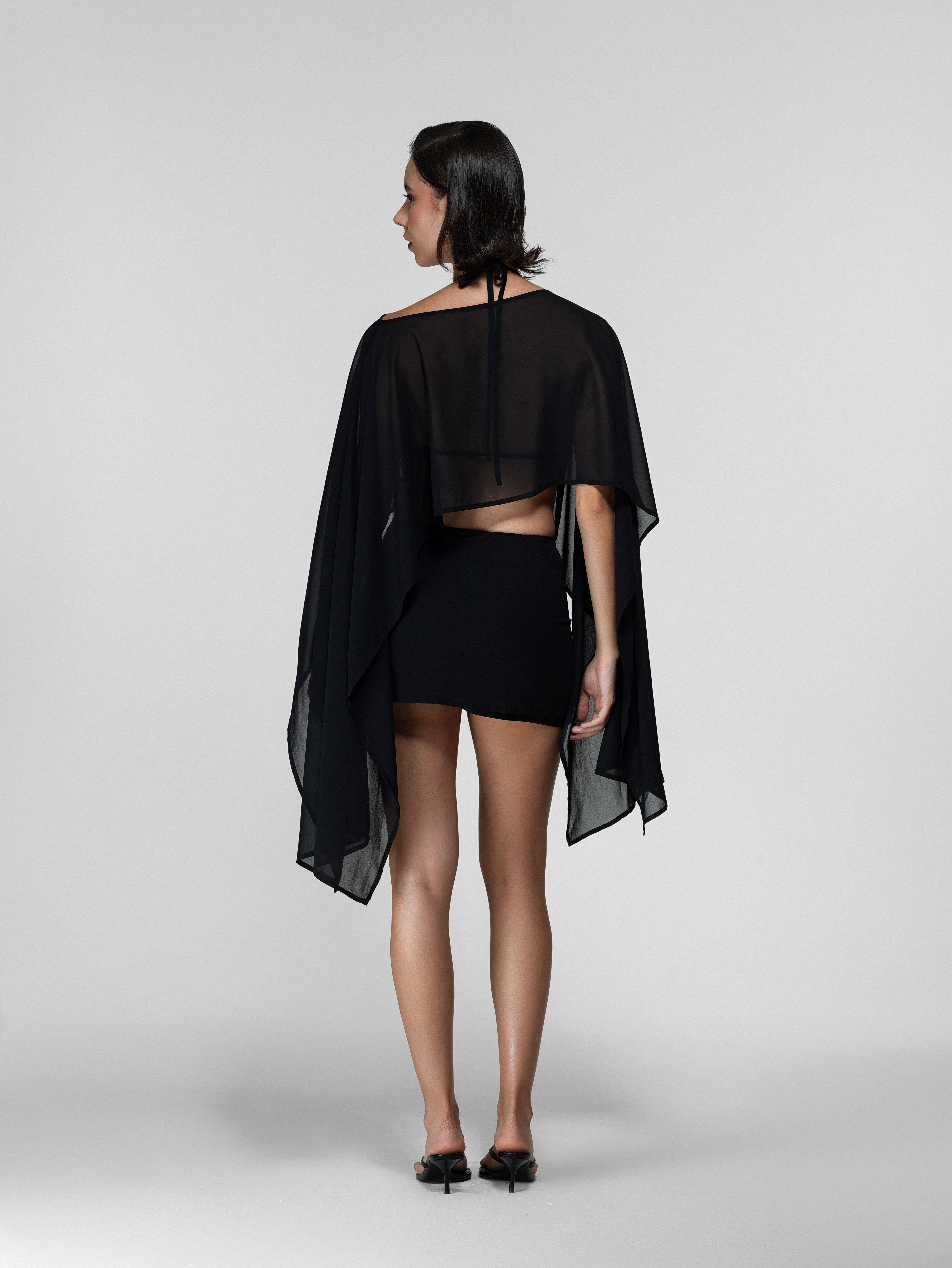 Black Sheer Boat Neck Draped Cape