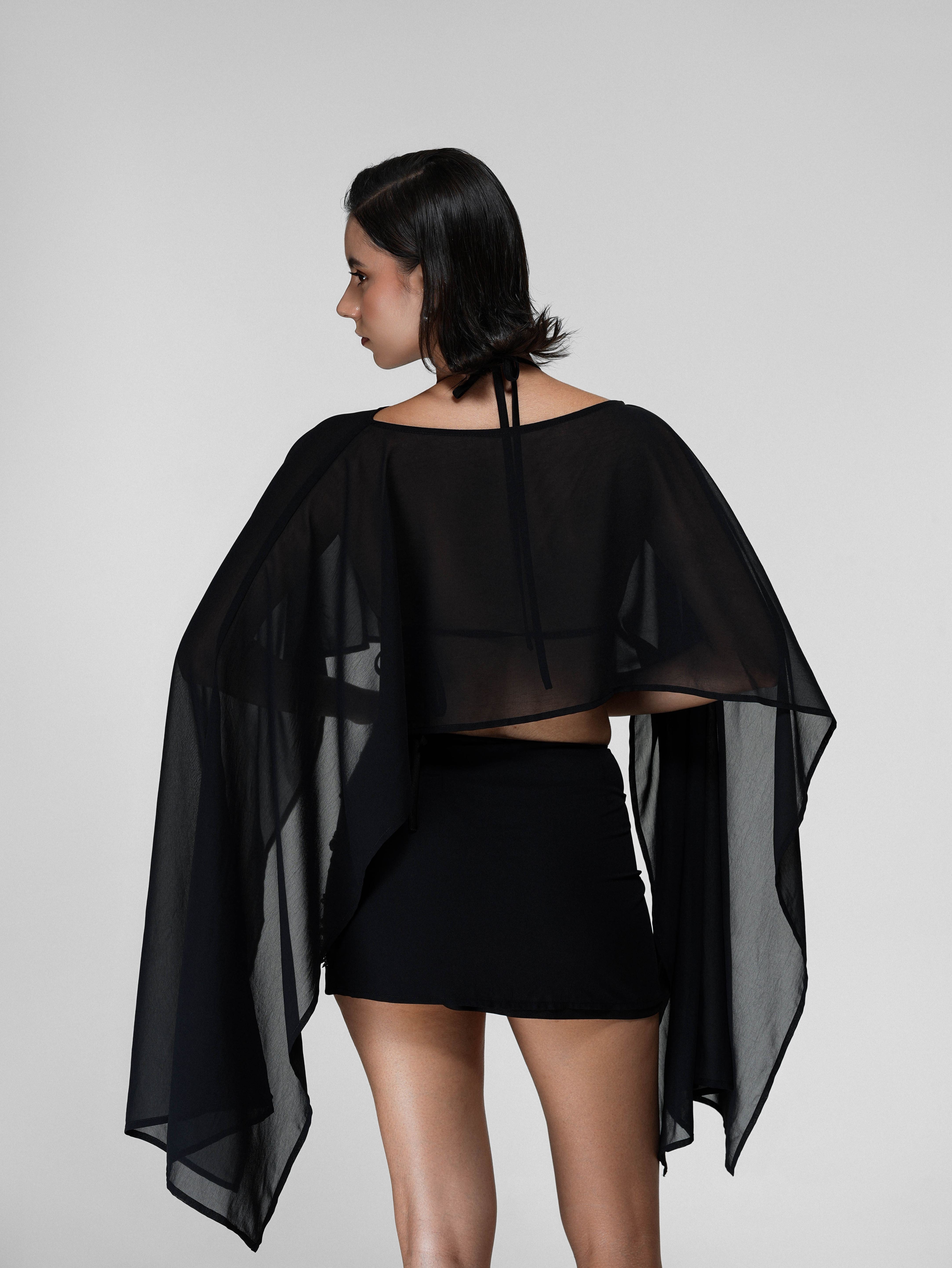 Black Sheer Boat Neck Draped Cape