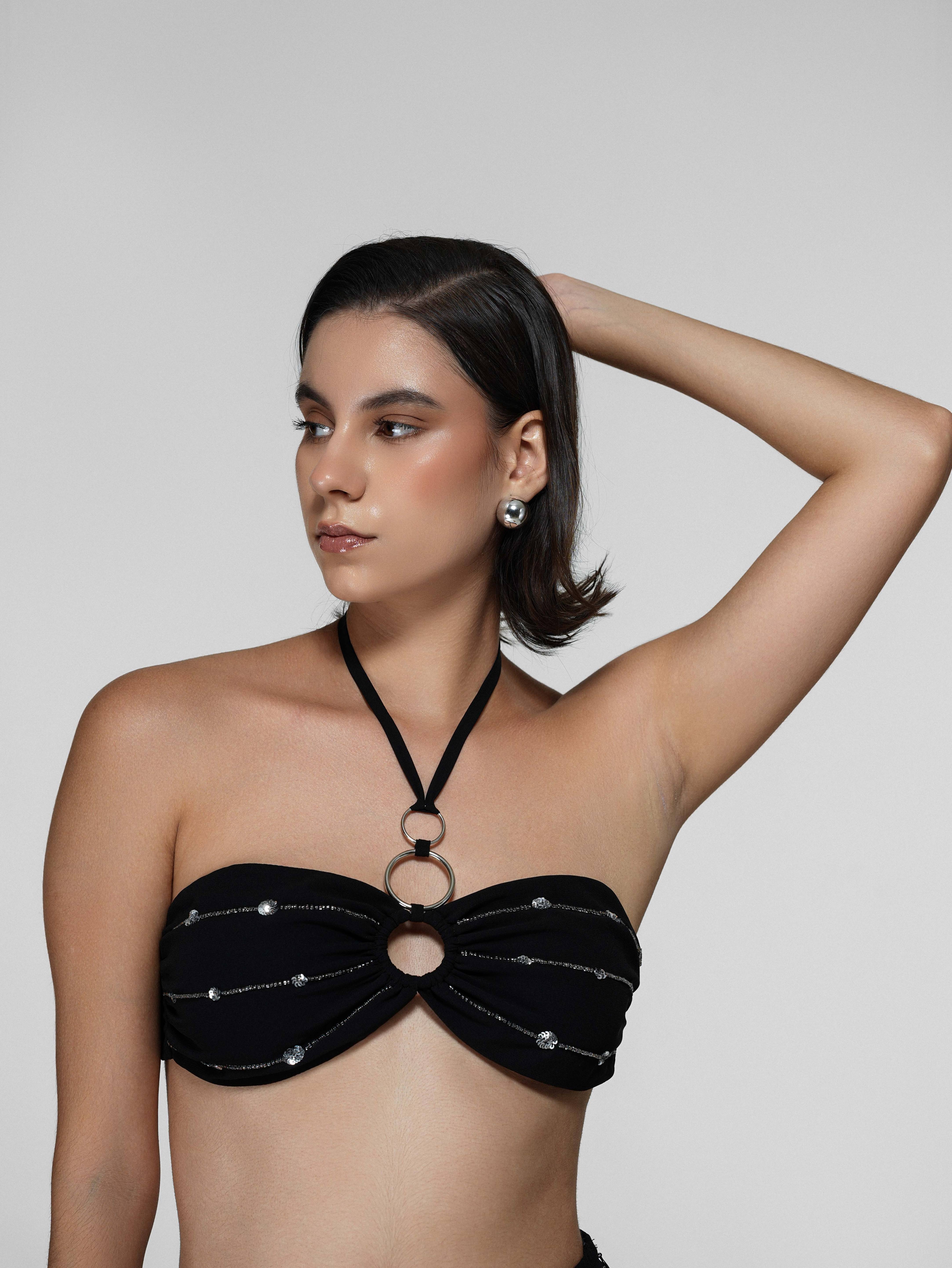 Black O-Ring Cut-Out Halter Bandeau Top