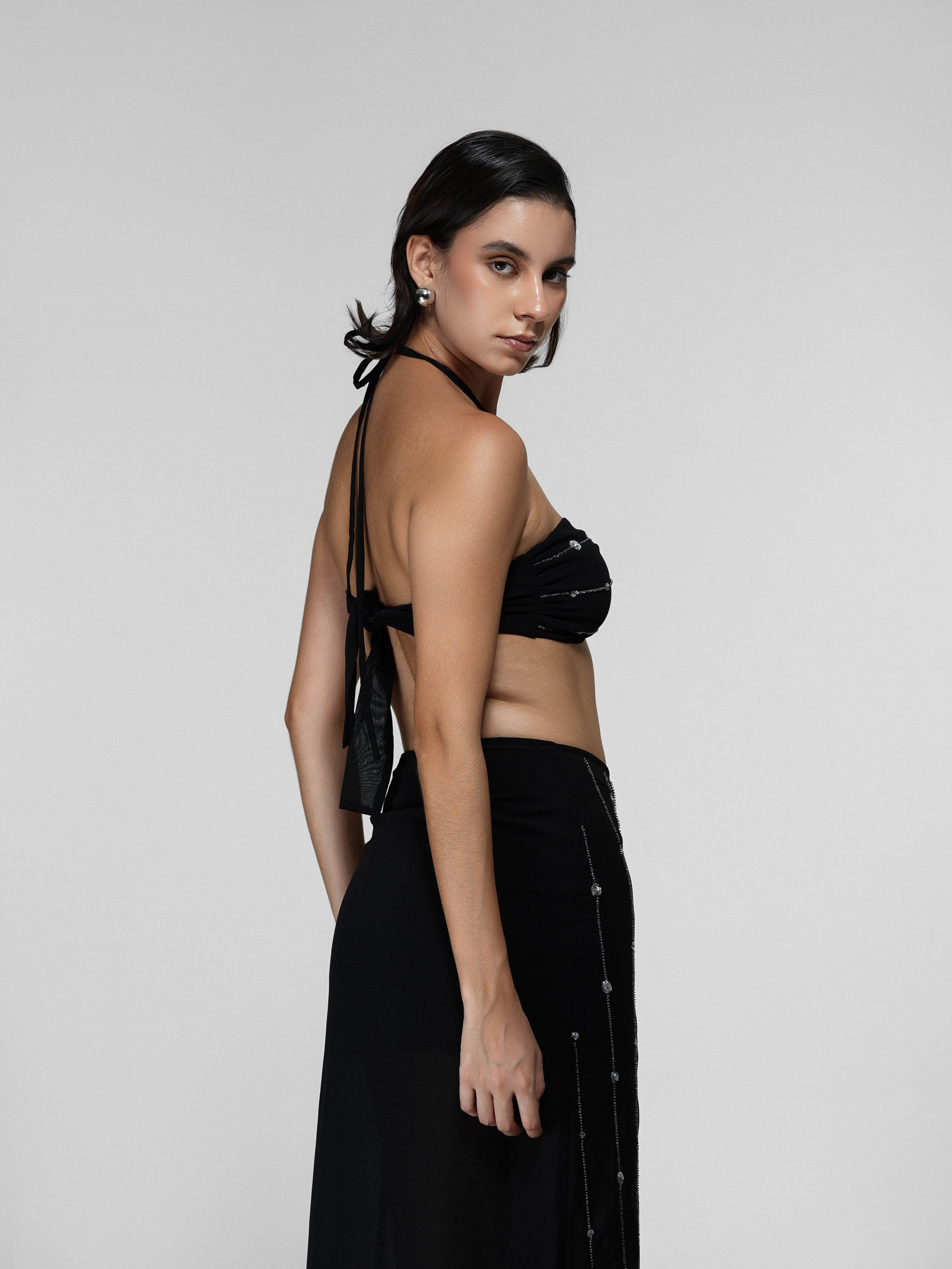 Black O-Ring Cut-Out Halter Bandeau Top