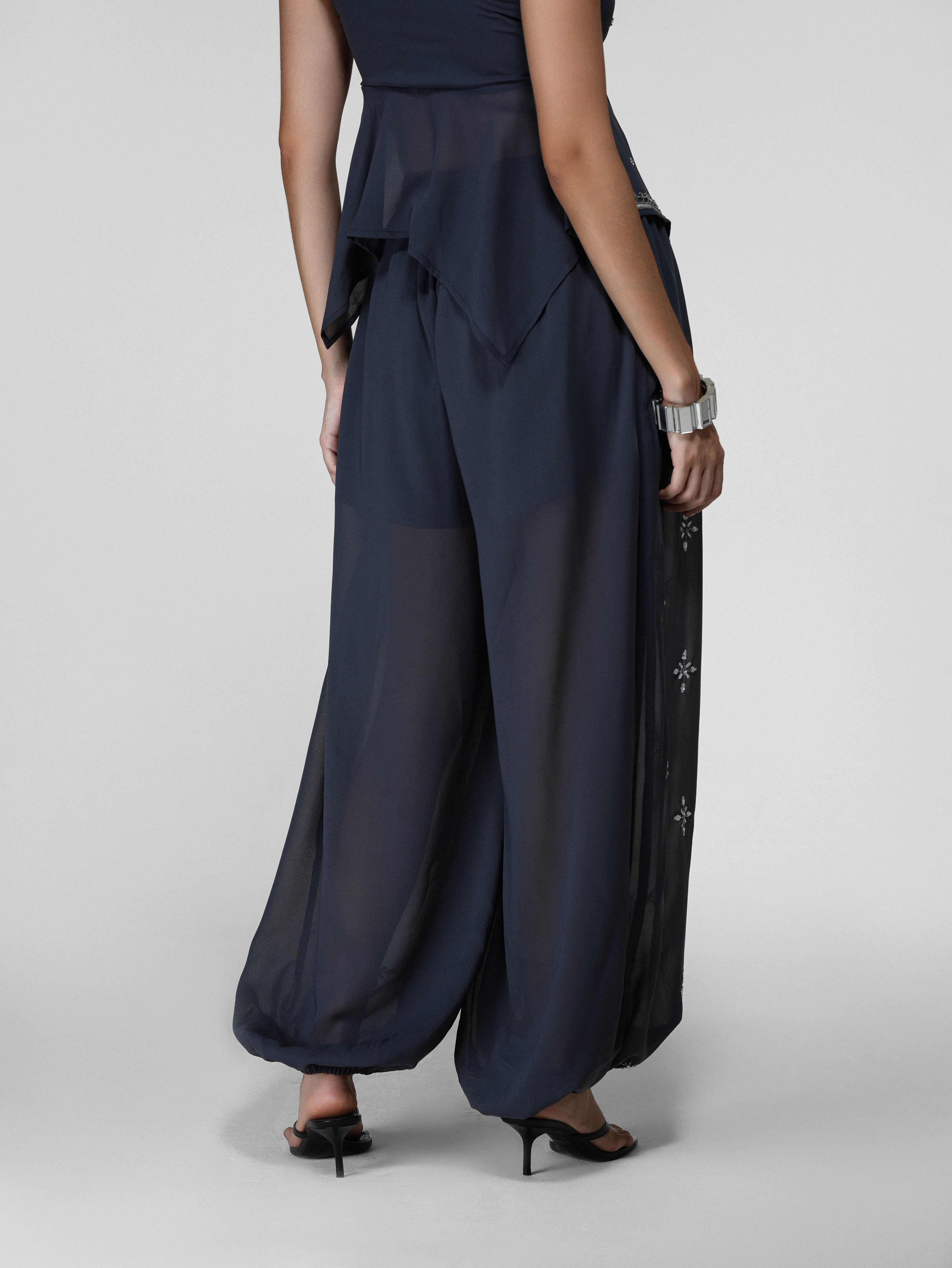 Grey Sheer Embroidered Balloon Pants