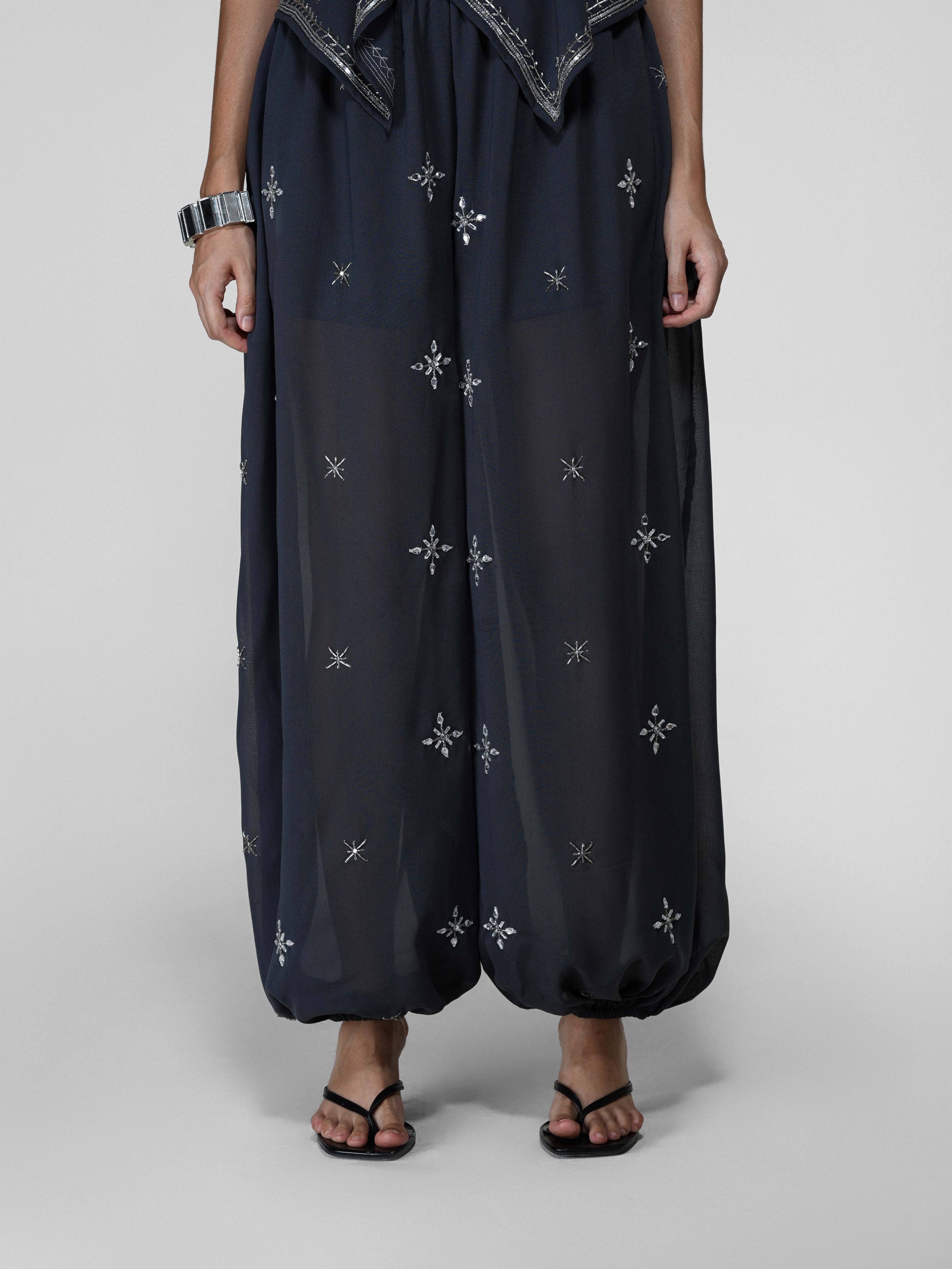 Grey Sheer Embroidered Balloon Pants