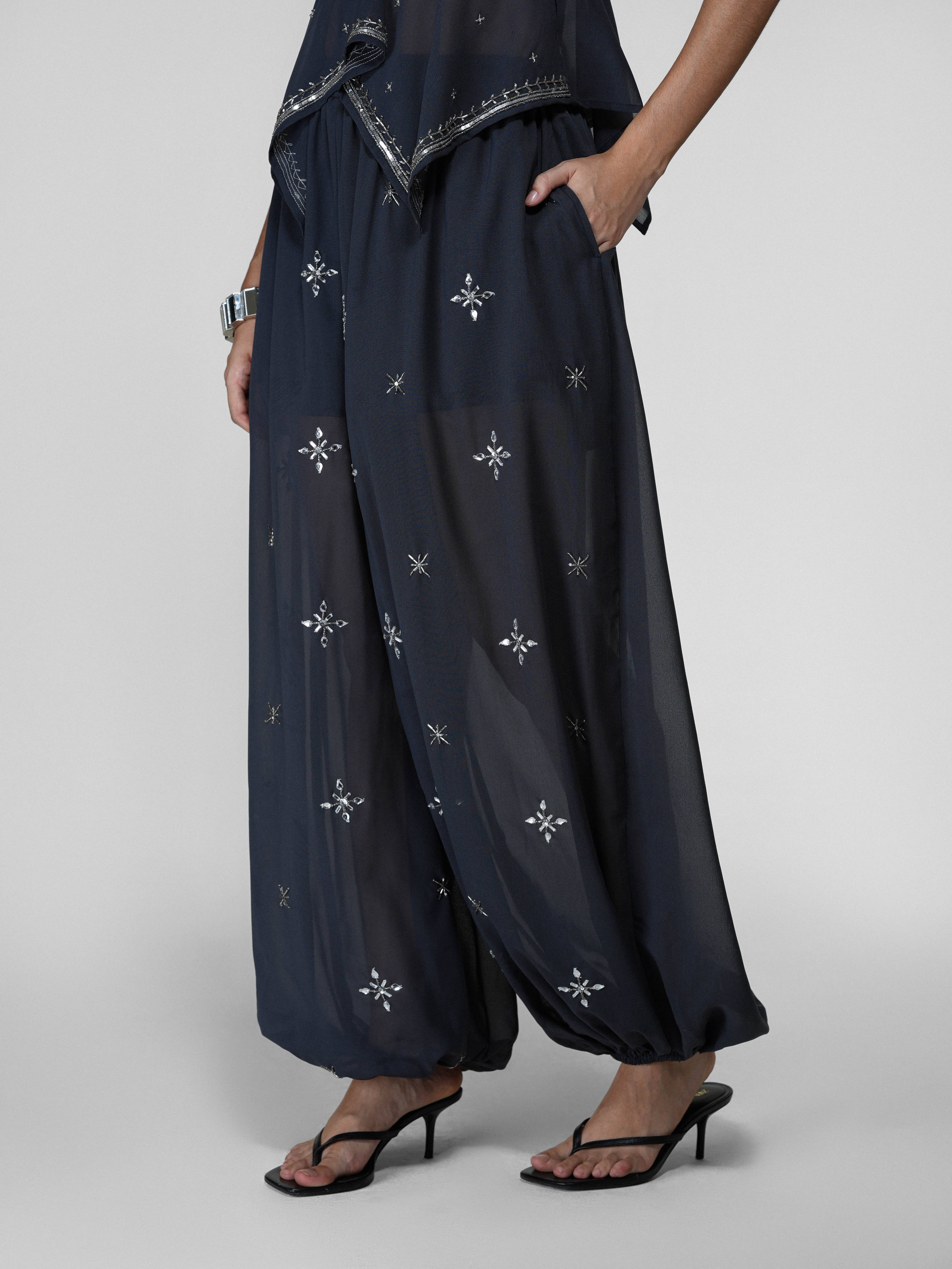 Grey Sheer Embroidered Balloon Pants