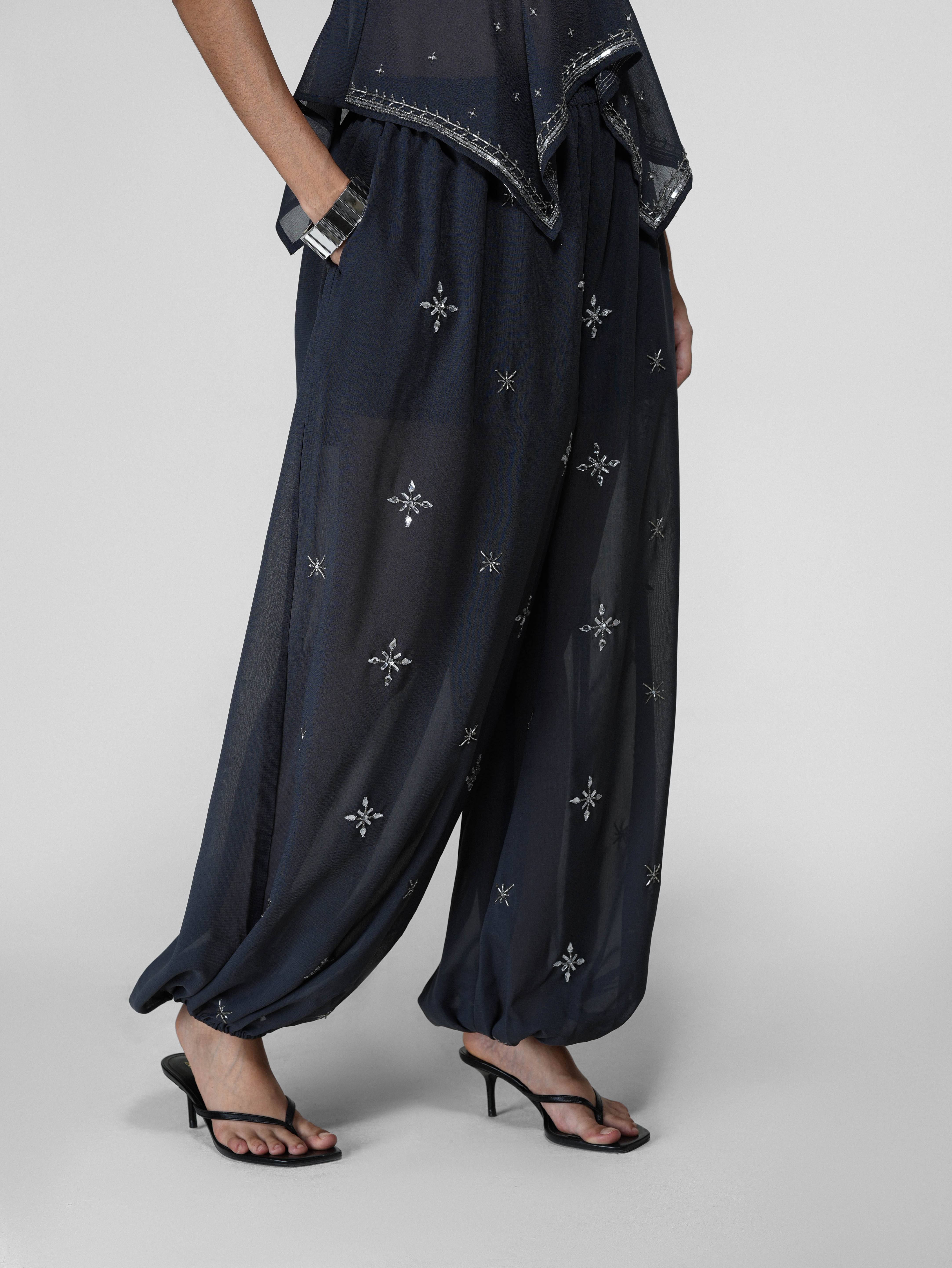 Grey Sheer Embroidered Balloon Pants