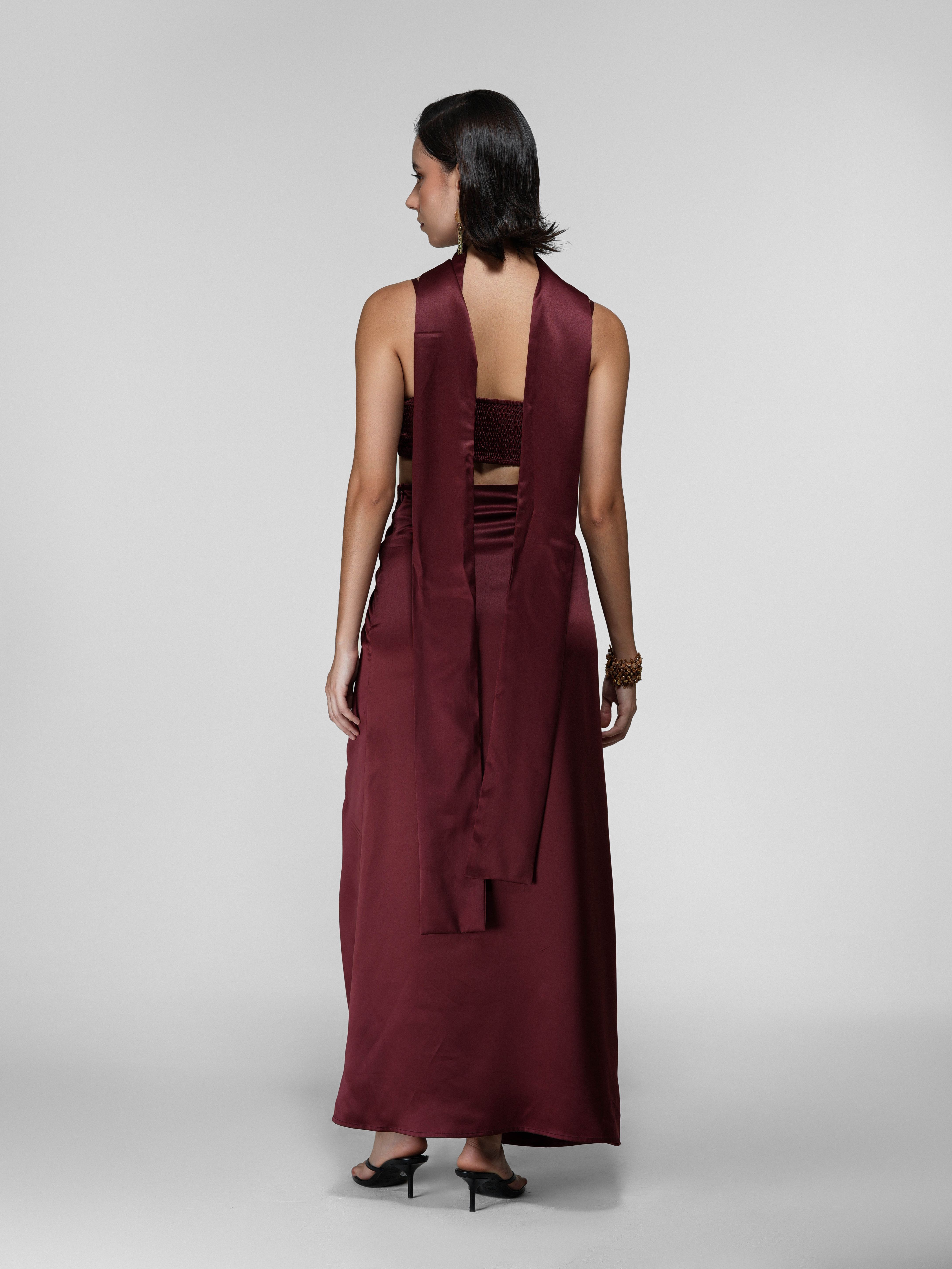 Hanging Bead Fringe Cropped Satin Top & Knotted Skirt Set