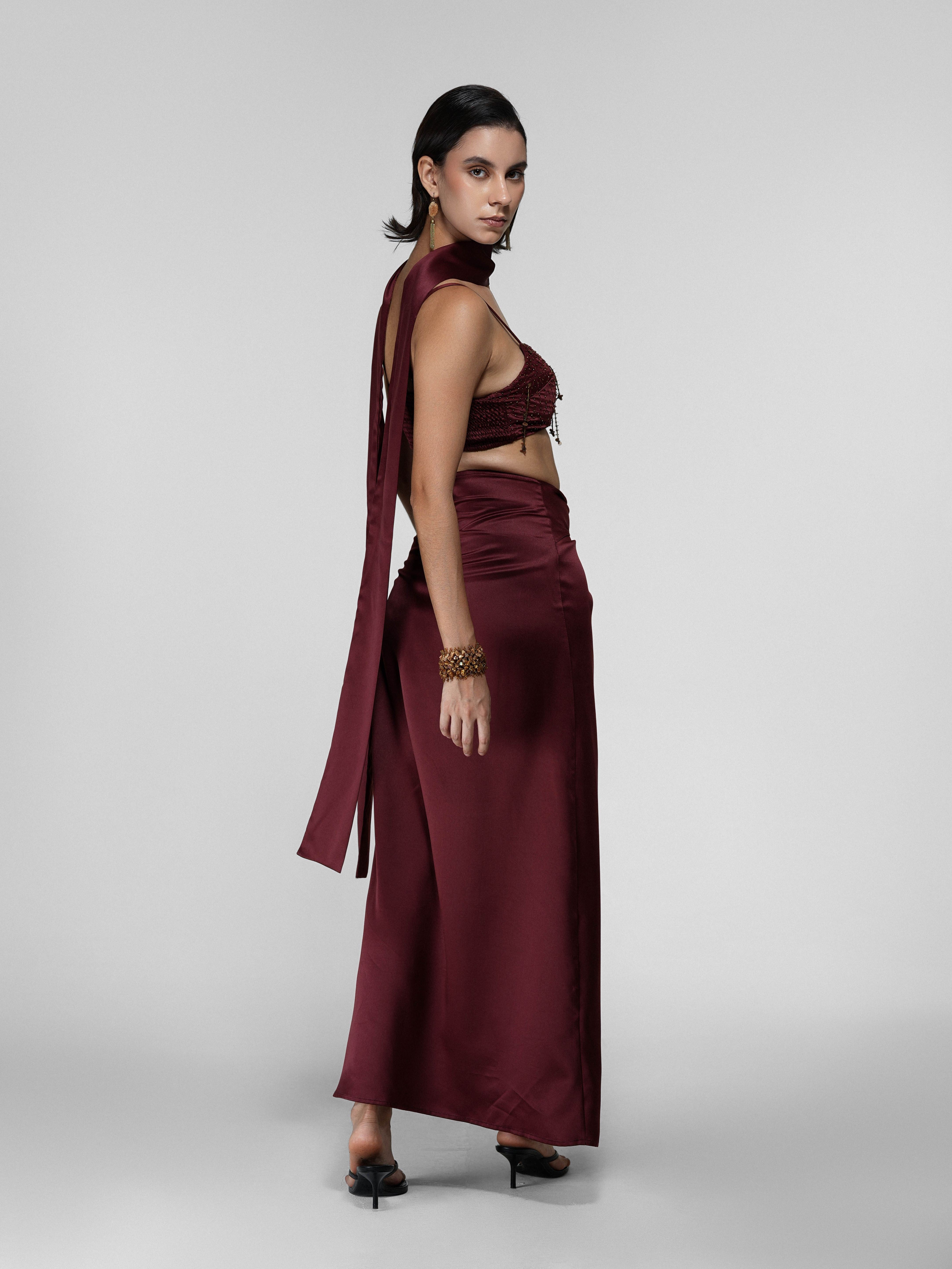 Knotted Slit Satin Maxi Skirt