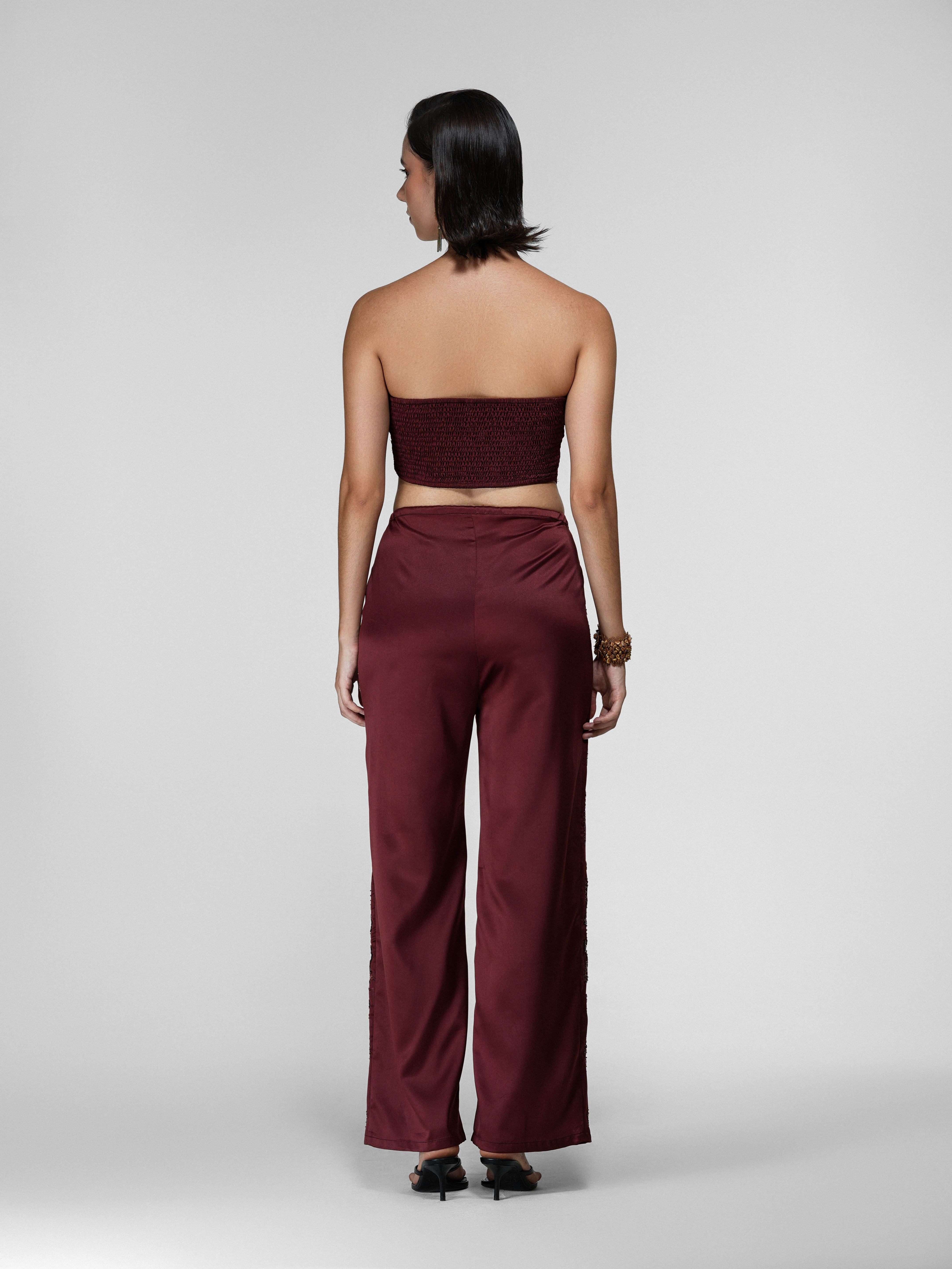 Floral Hand-Beaded Sequin Strapless Satin Top