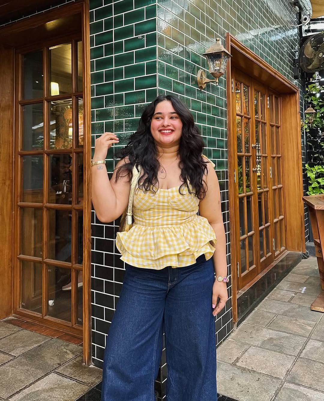 Yellow Gingham Peplum Top