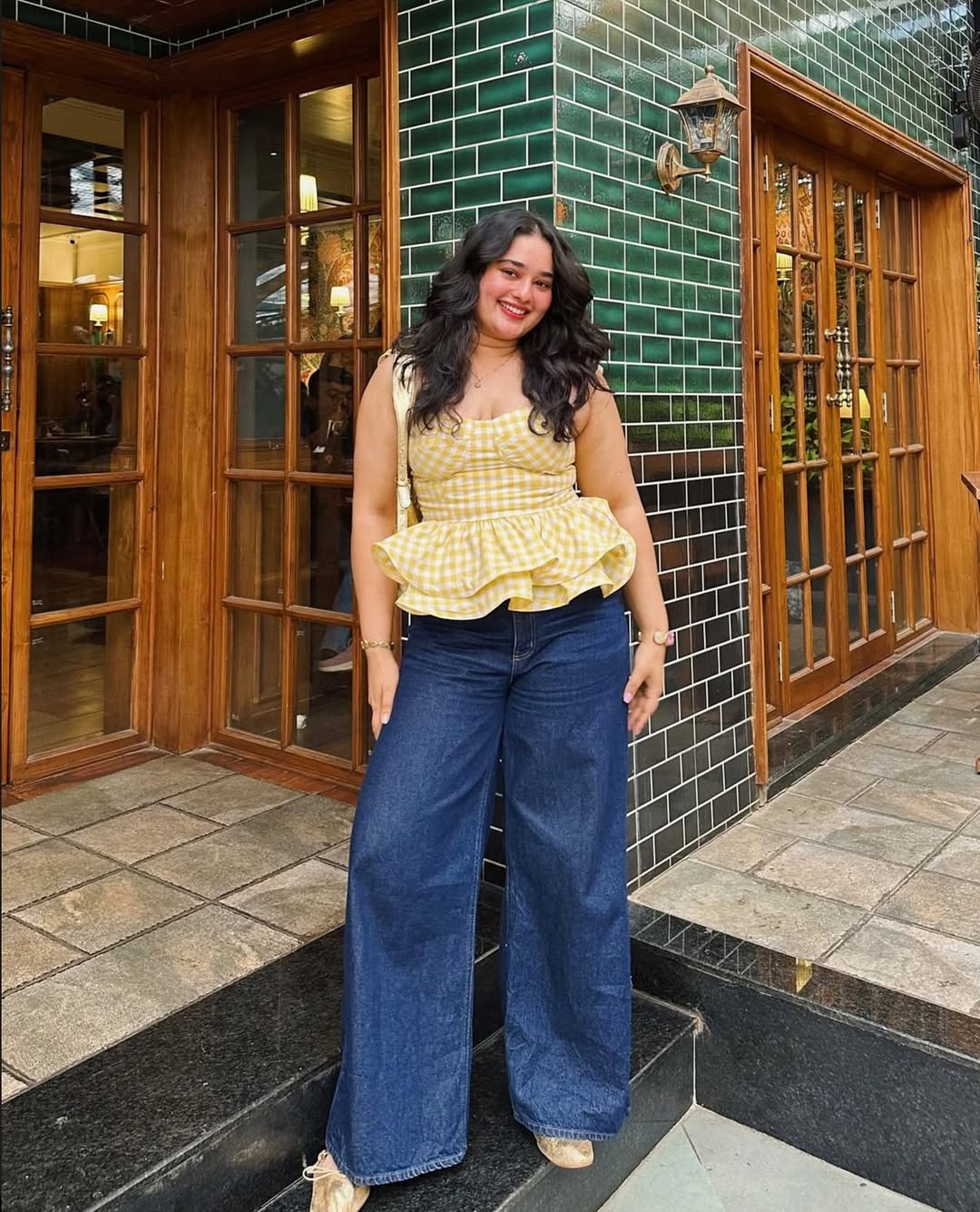 Yellow Gingham Peplum Top