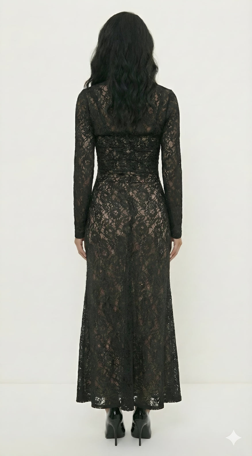 Black Lace Midi Dress with Detachable Cover-up