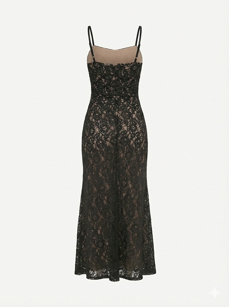 Black Lace Midi Dress with Detachable Cover-up