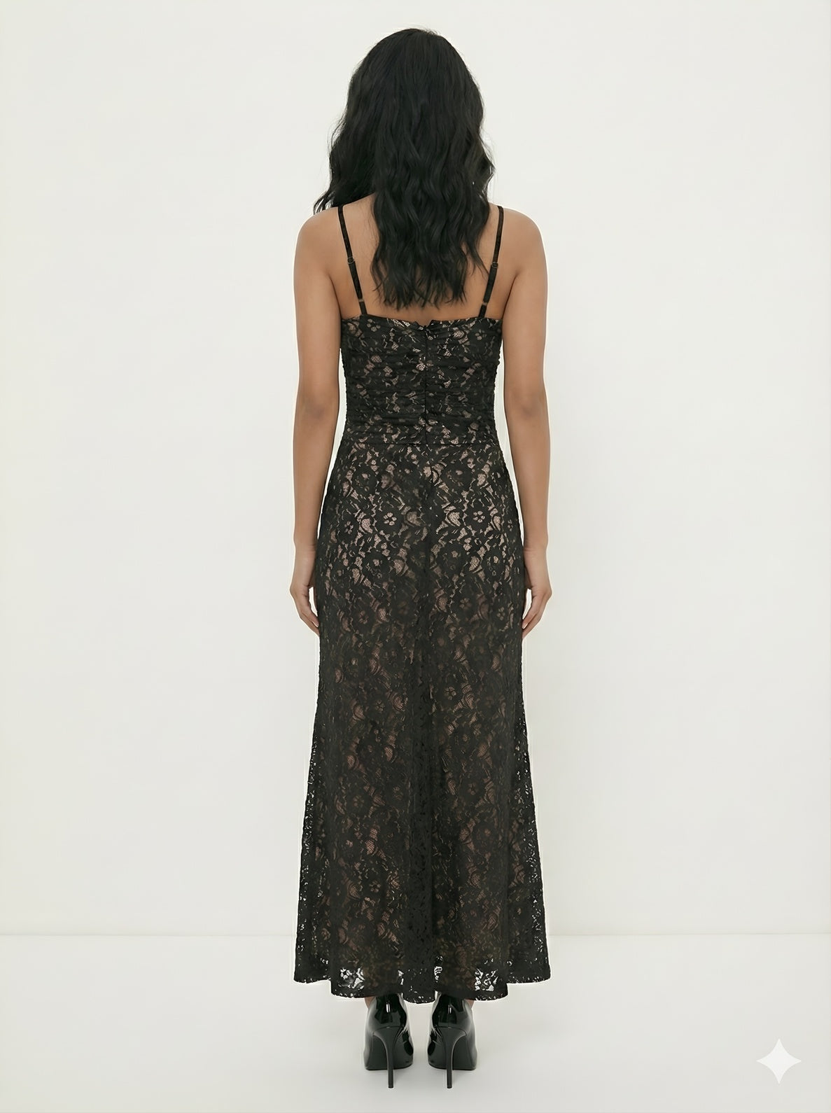 Black Lace Midi Dress with Detachable Cover-up