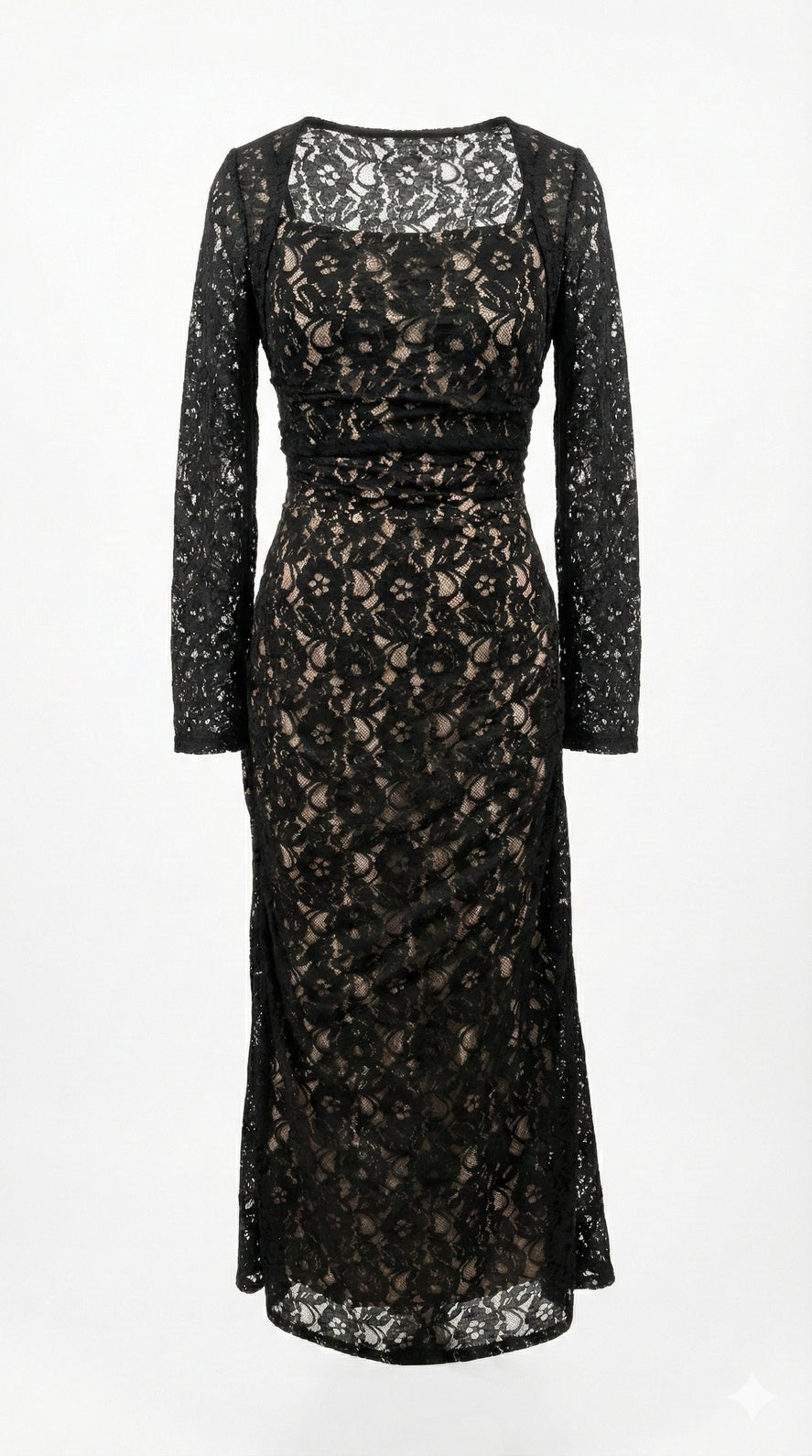 Black Lace Midi Dress with Detachable Cover-up