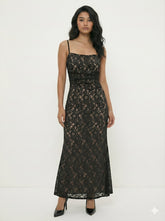Black Lace Midi Dress with Detachable Cover-up