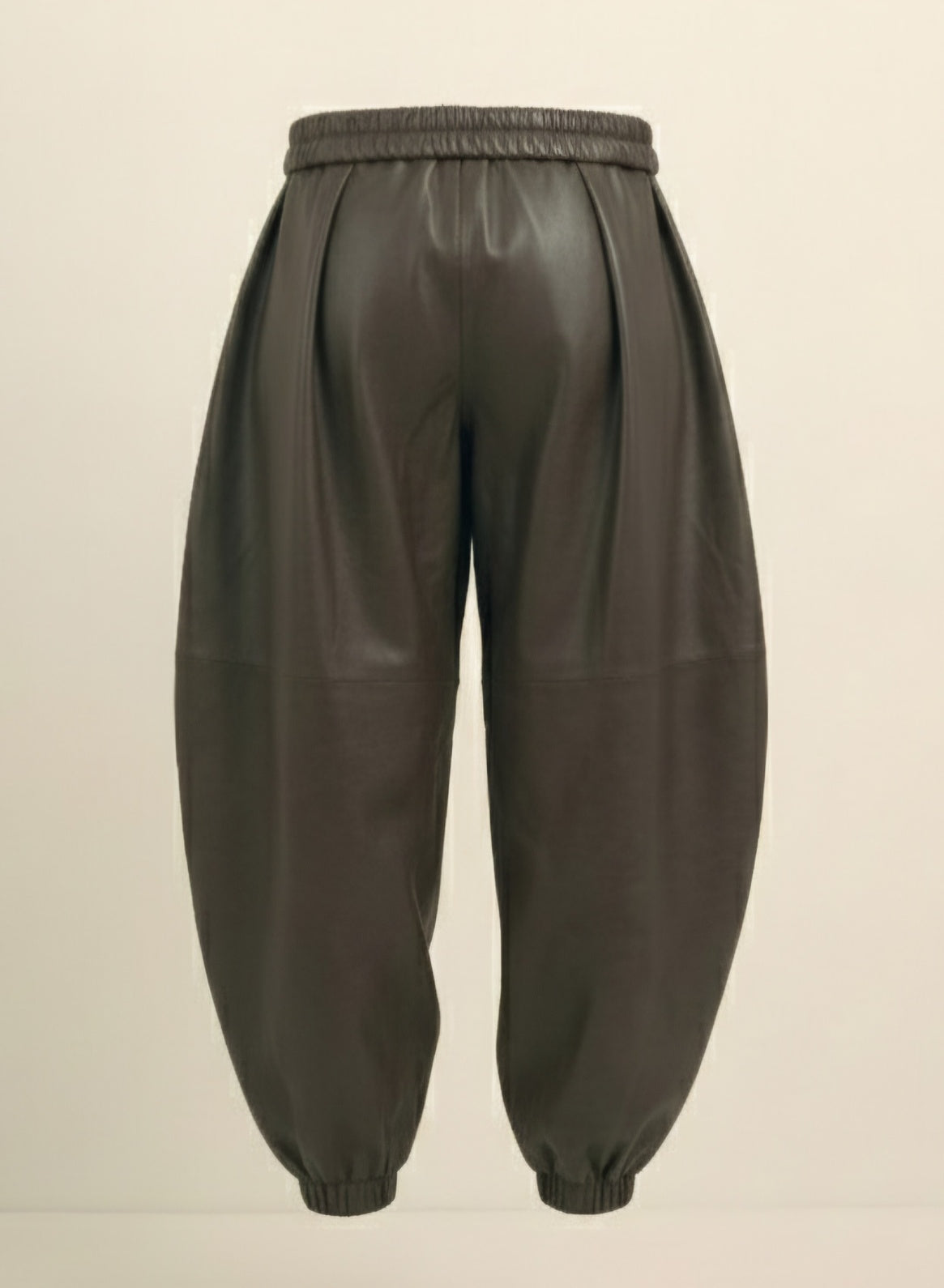 Brown Faux Leather Barrel Pants