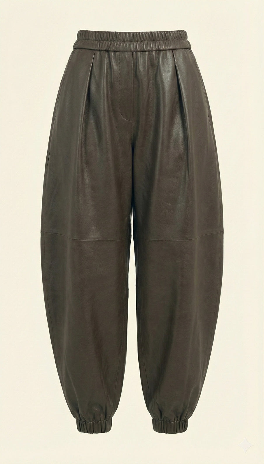Brown Faux Leather Barrel Pants