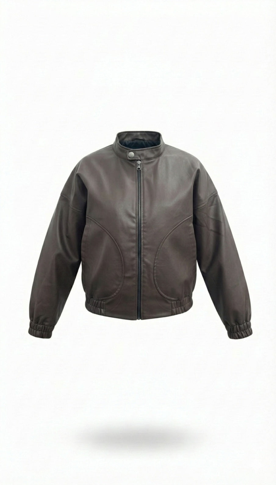Brown Faux Leather Bomber Jacket