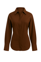 Brown Long Sleeve Shirt with Back Bow Tie Detail