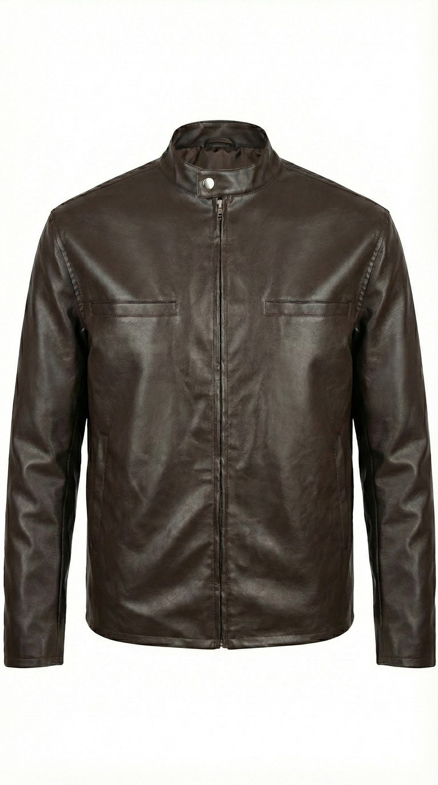Men’s Brown Faux Leather Biker Jacket