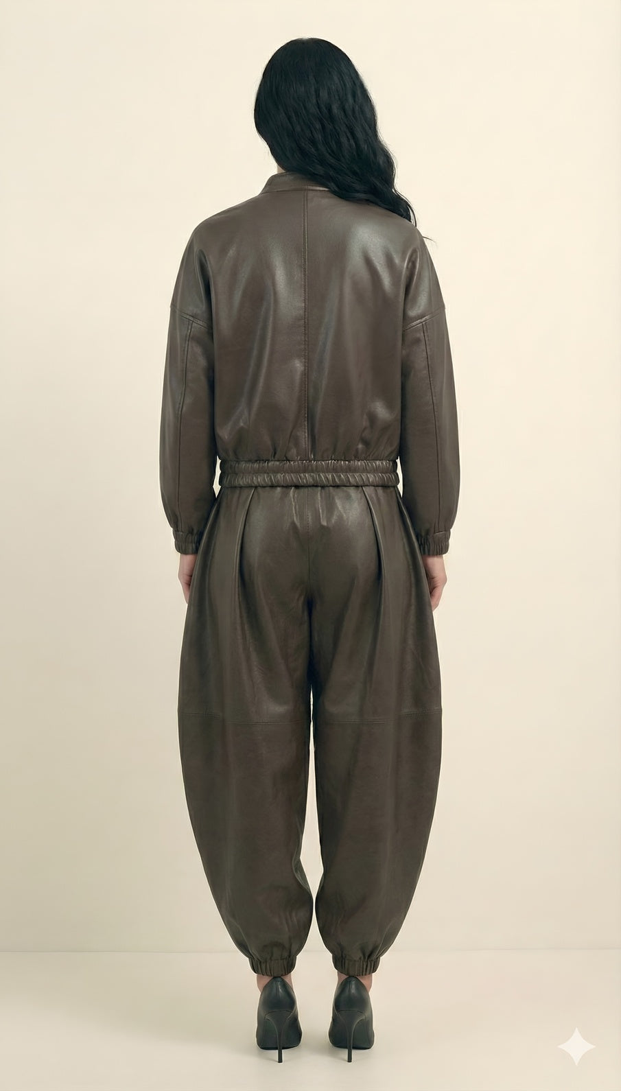 Brown Faux Leather Bomber Jacket