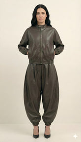 Brown Faux Leather Barrel Pants