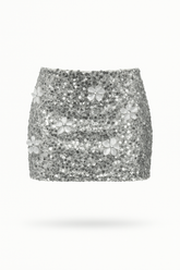 Silver Sequin Mini Skirt