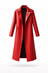 Cherry Red Faux Leather Trench Coat