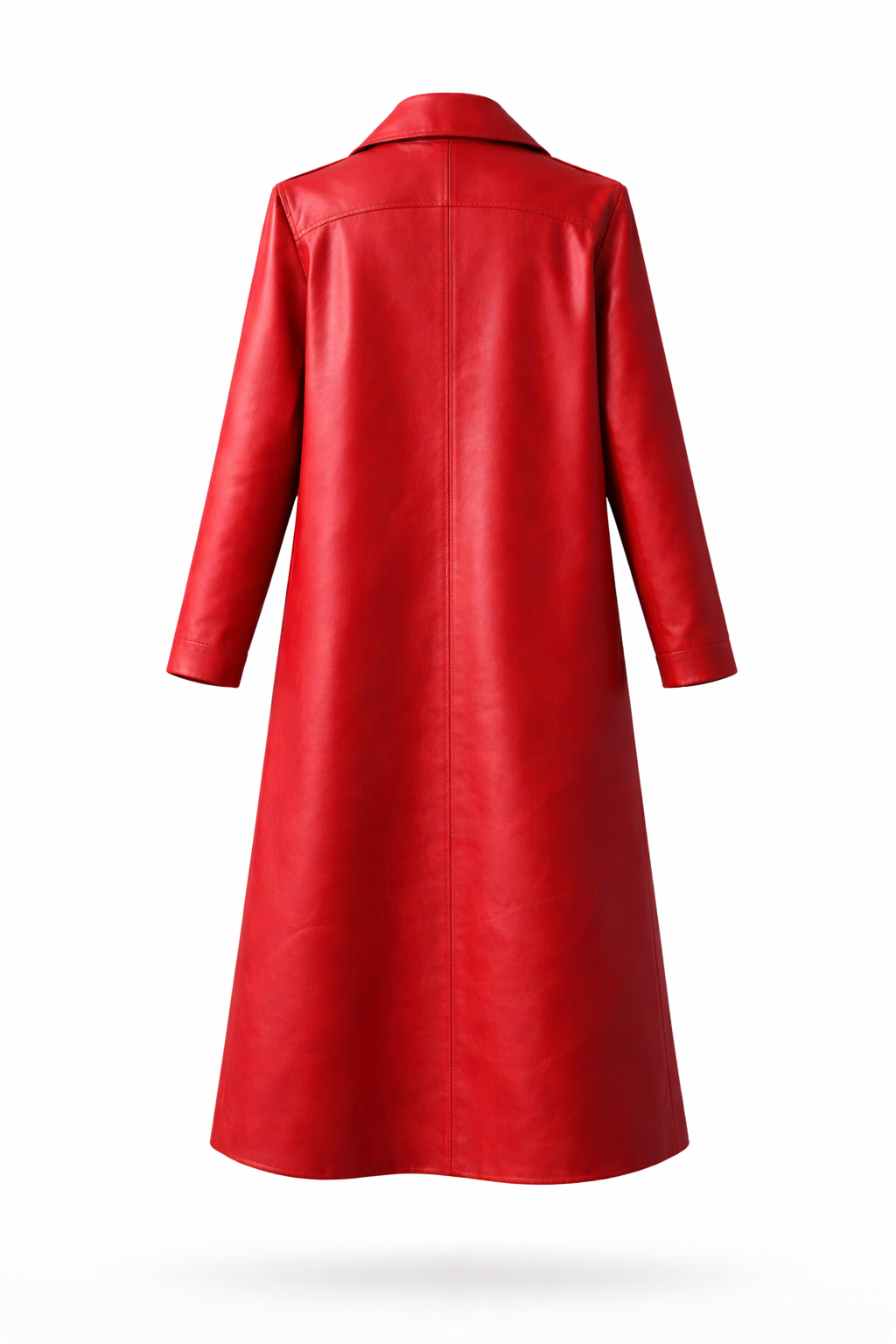 Cherry Red Faux Leather Trench Coat