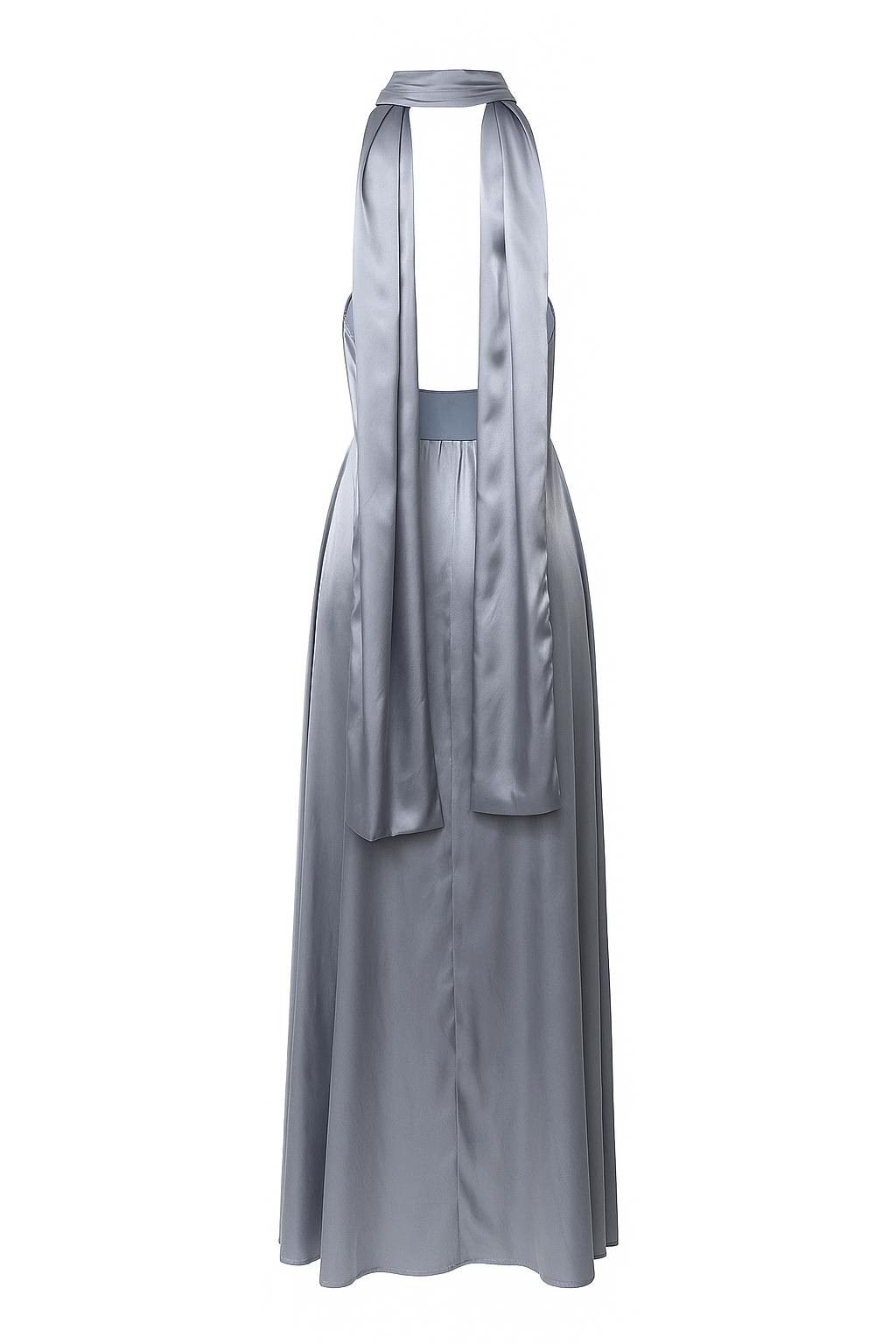 Silver Satin Halter Neck Dress with Scarf