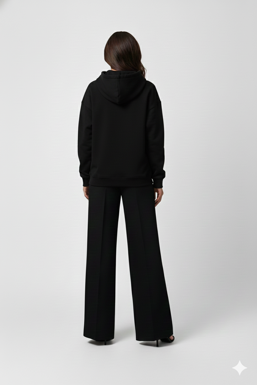 Emily In Paris: Printed Oversized Hoodie-Black