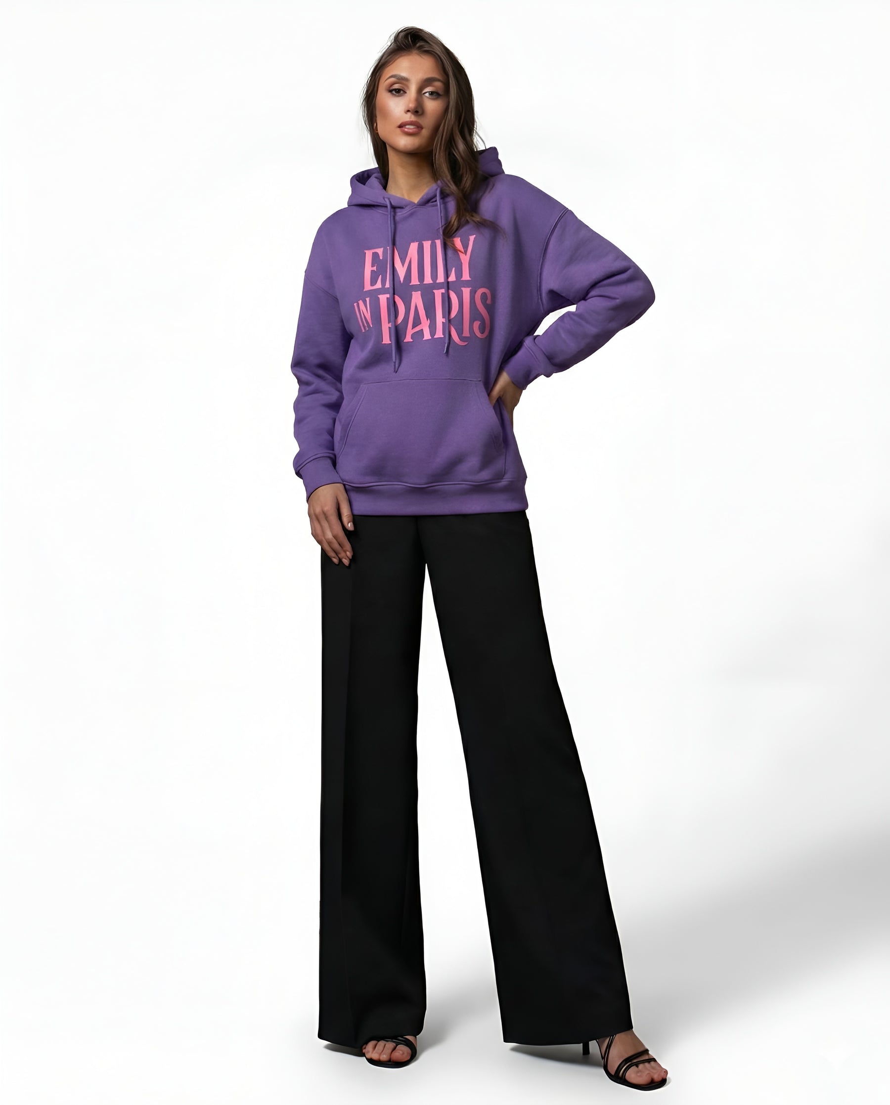 Emily In Paris: Printed Oversized Hoodie-Purple