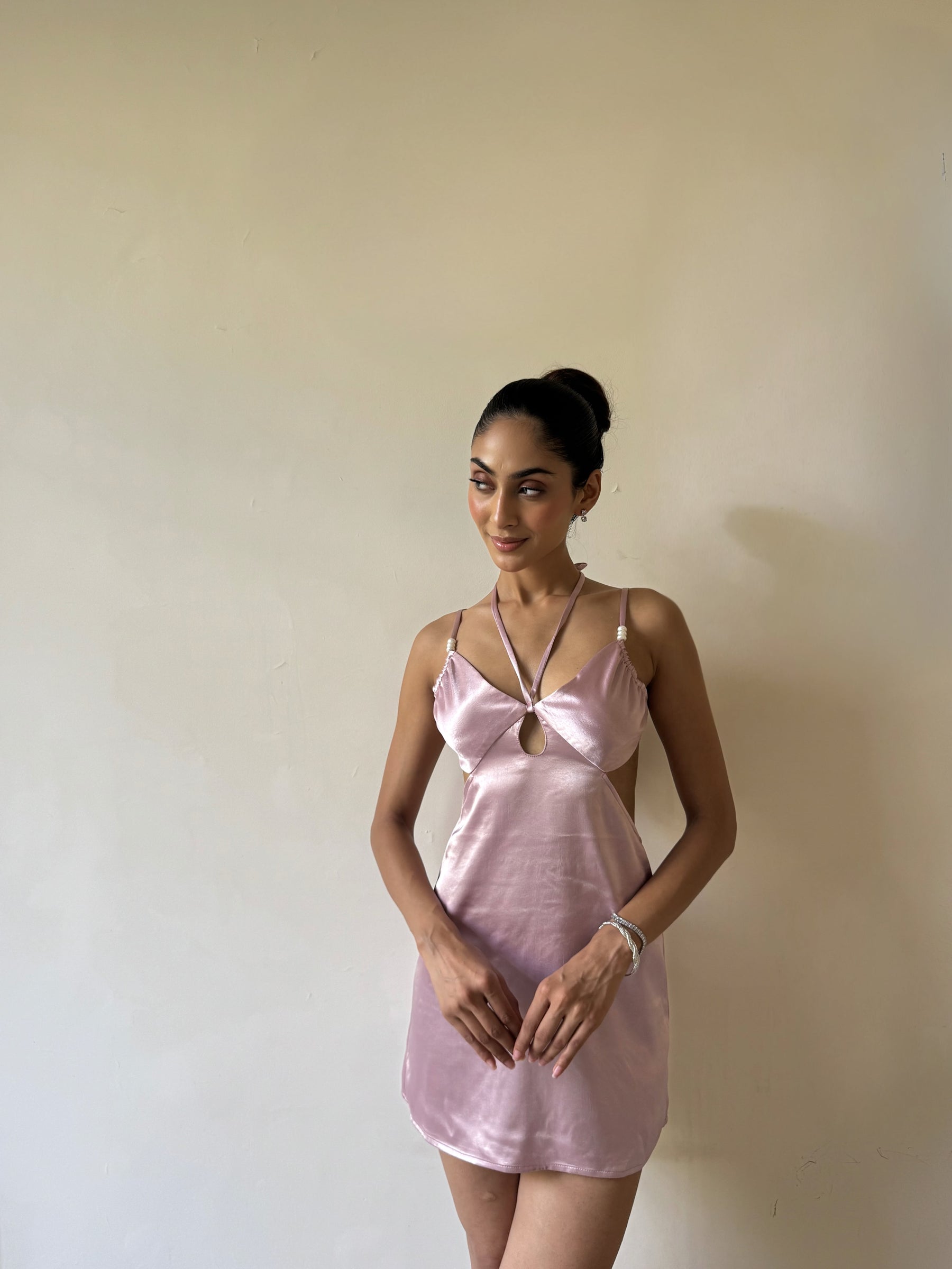 Pink Cutout Satin Mini Dress