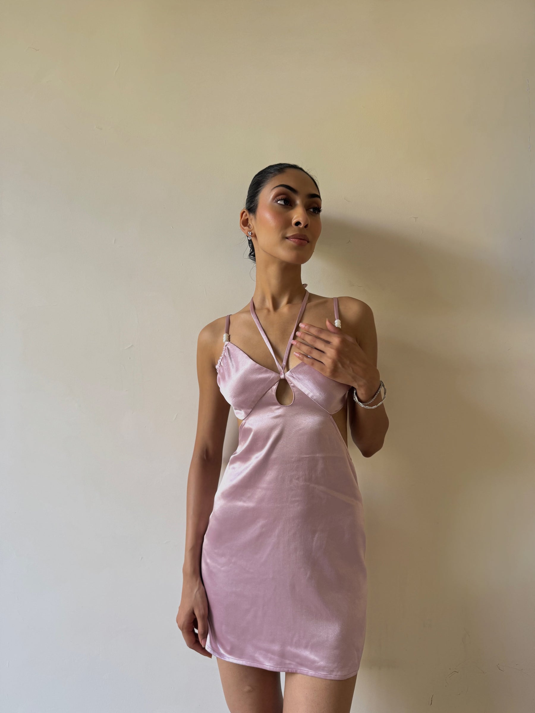 Pink Cutout Satin Mini Dress L Pink Cutout Satin Mini Dress L