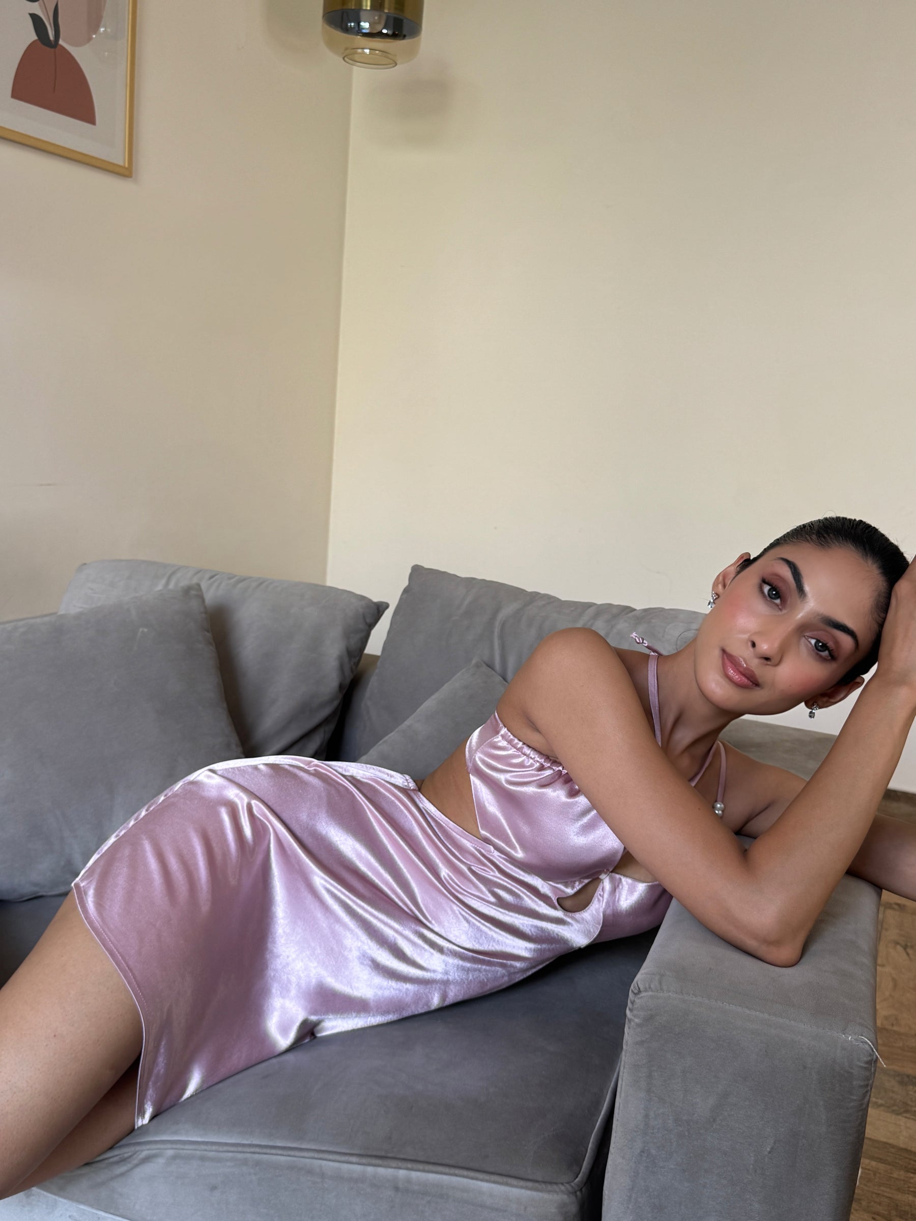 Pink Cutout Satin Mini Dress