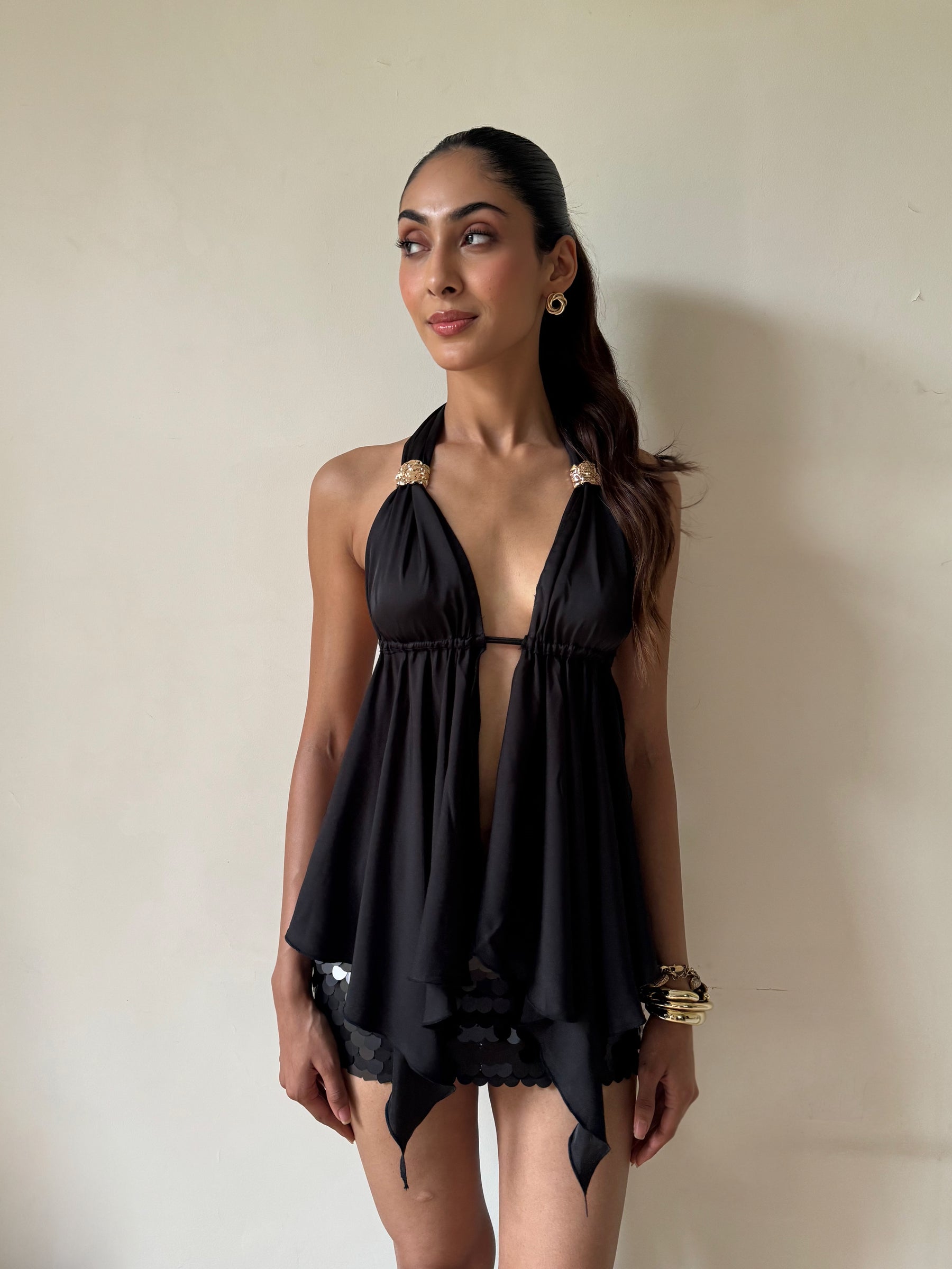 Black Tie Up Flowy Top