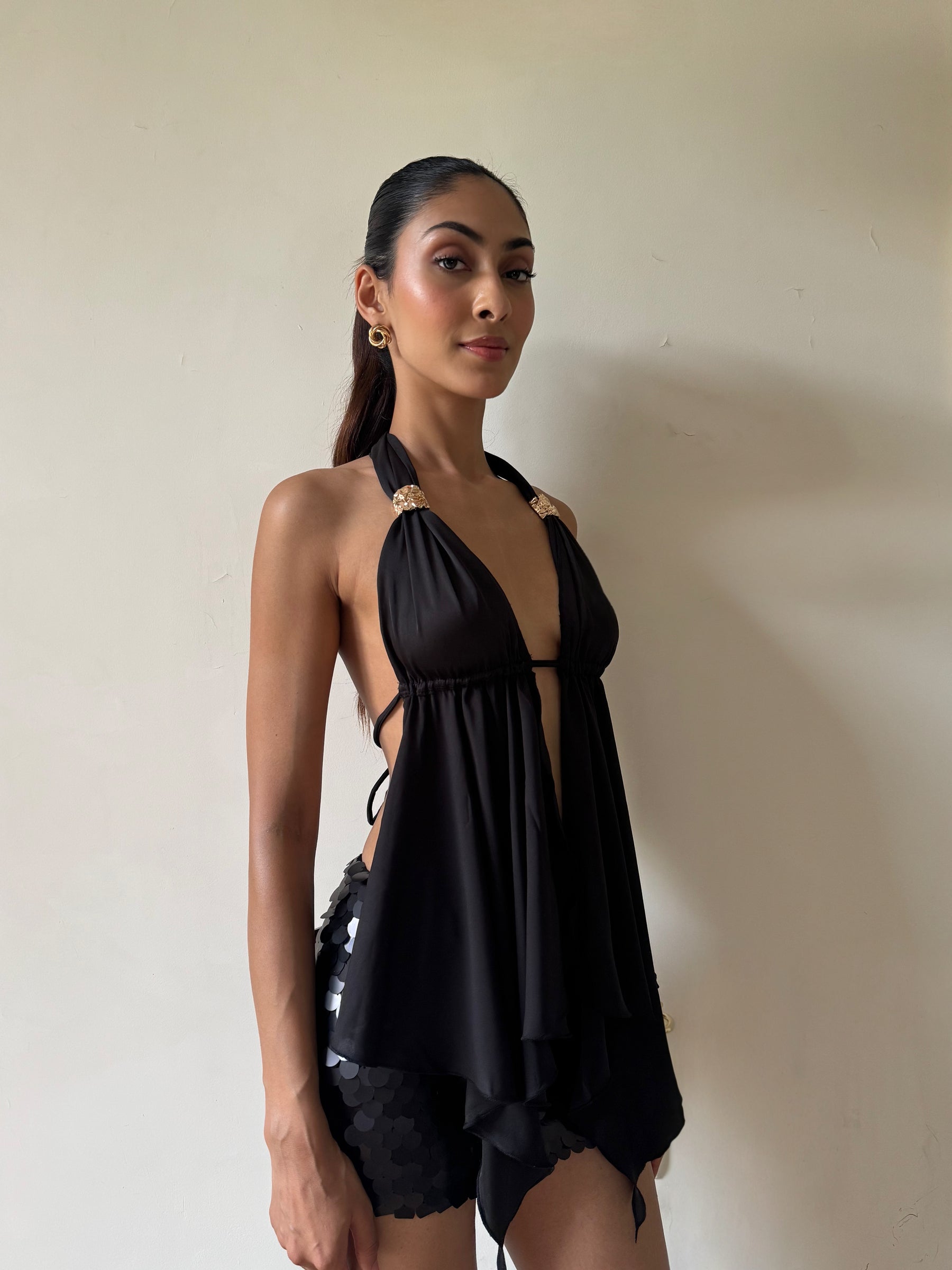 Black Tie Up Flowy Top