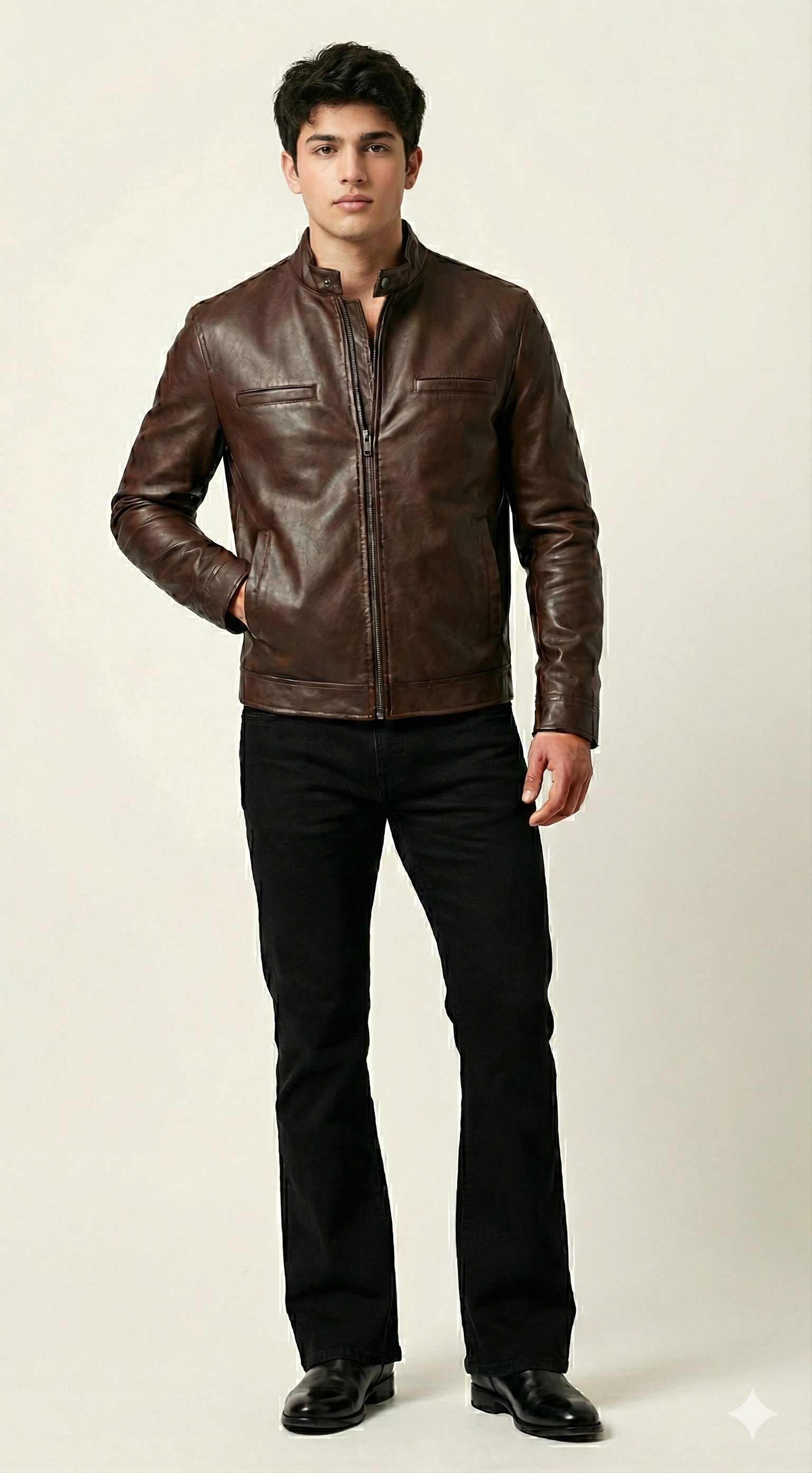 Men’s Brown Faux Leather Biker Jacket