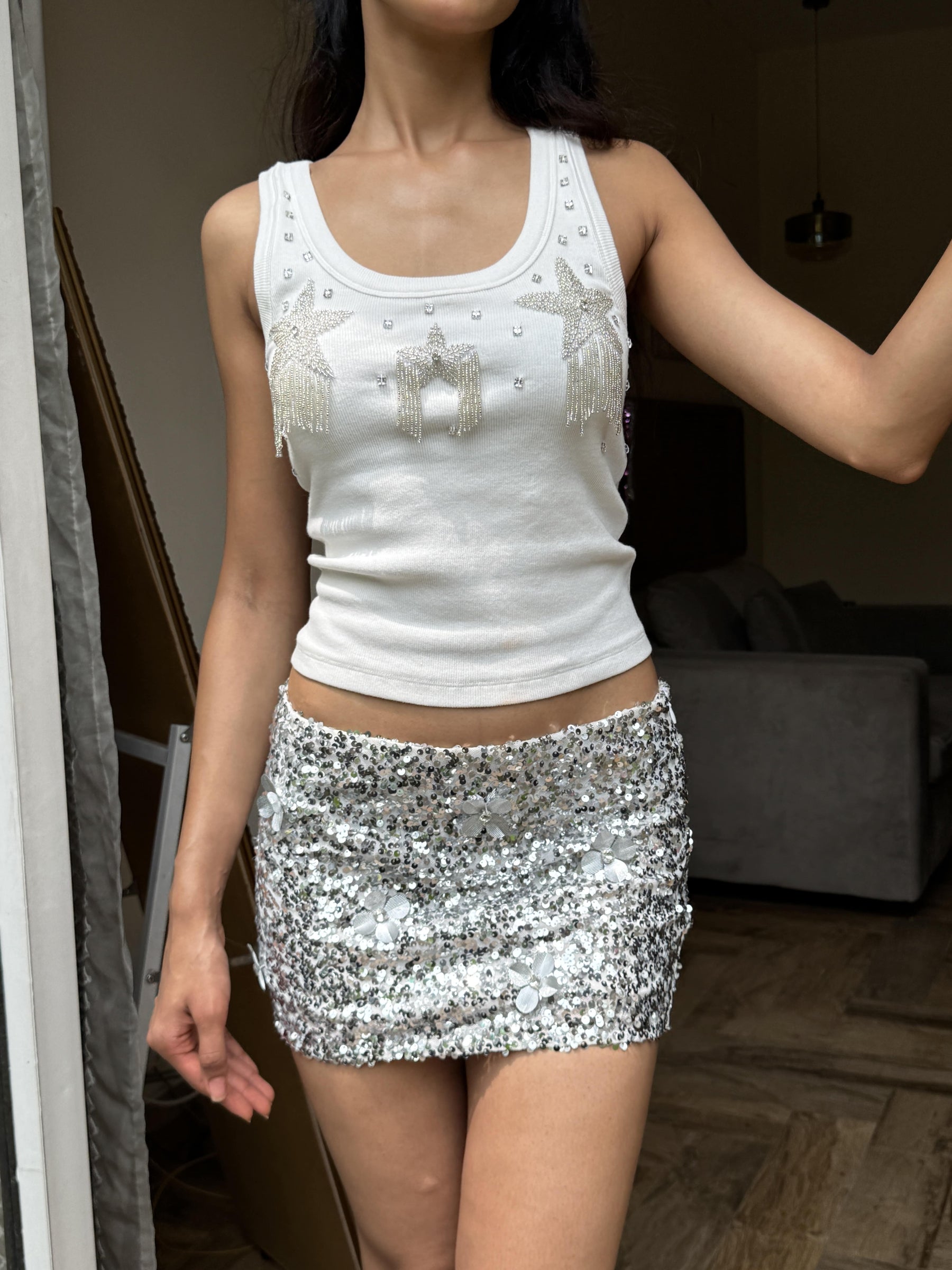 Silver Star Beaded Tank Top