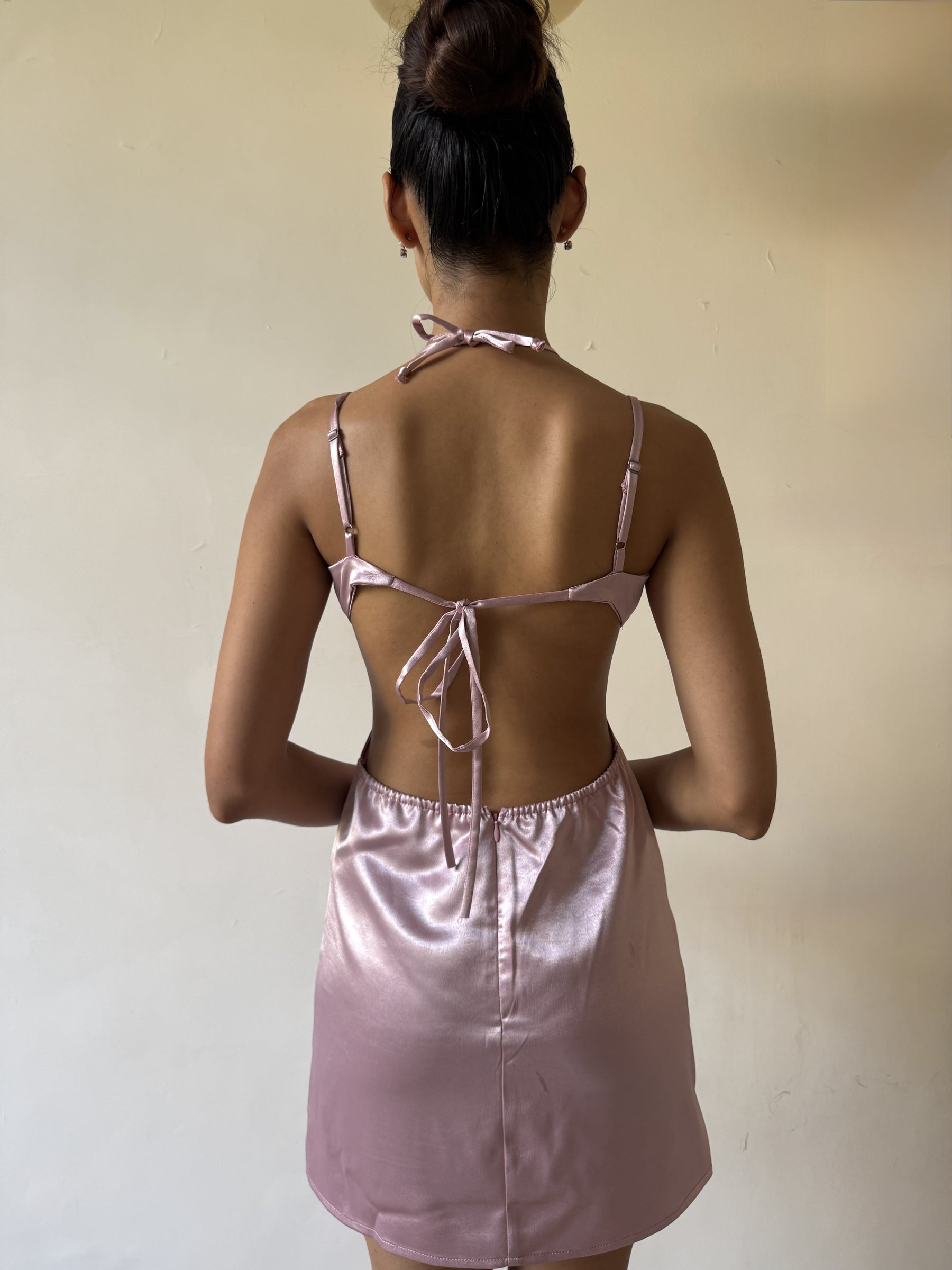 Pink Cutout Satin Mini Dress