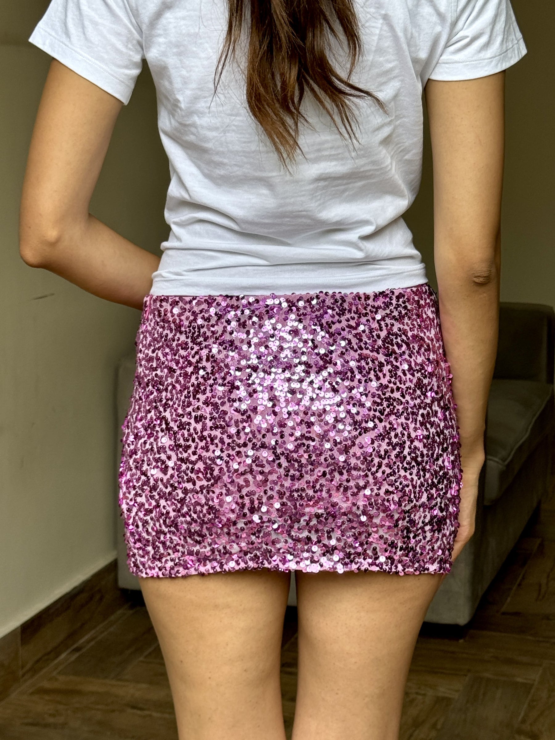 Purple Sequin Mini Skirt