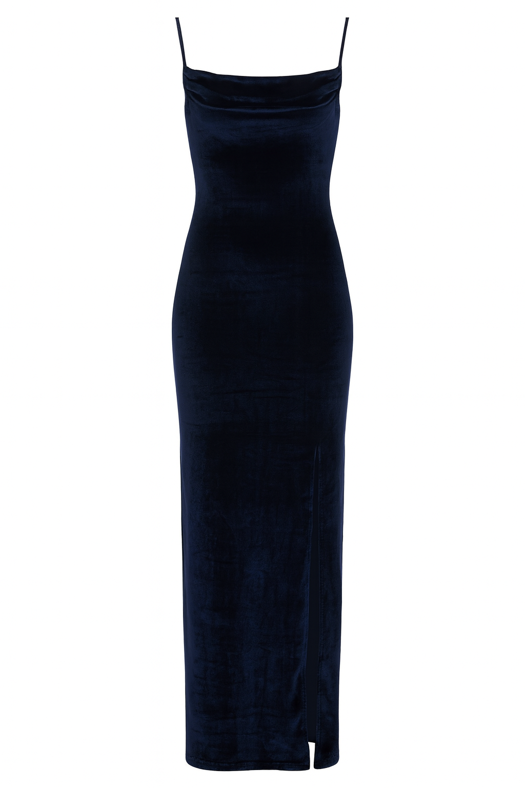 Blue Velvet Cowl Neck Dress