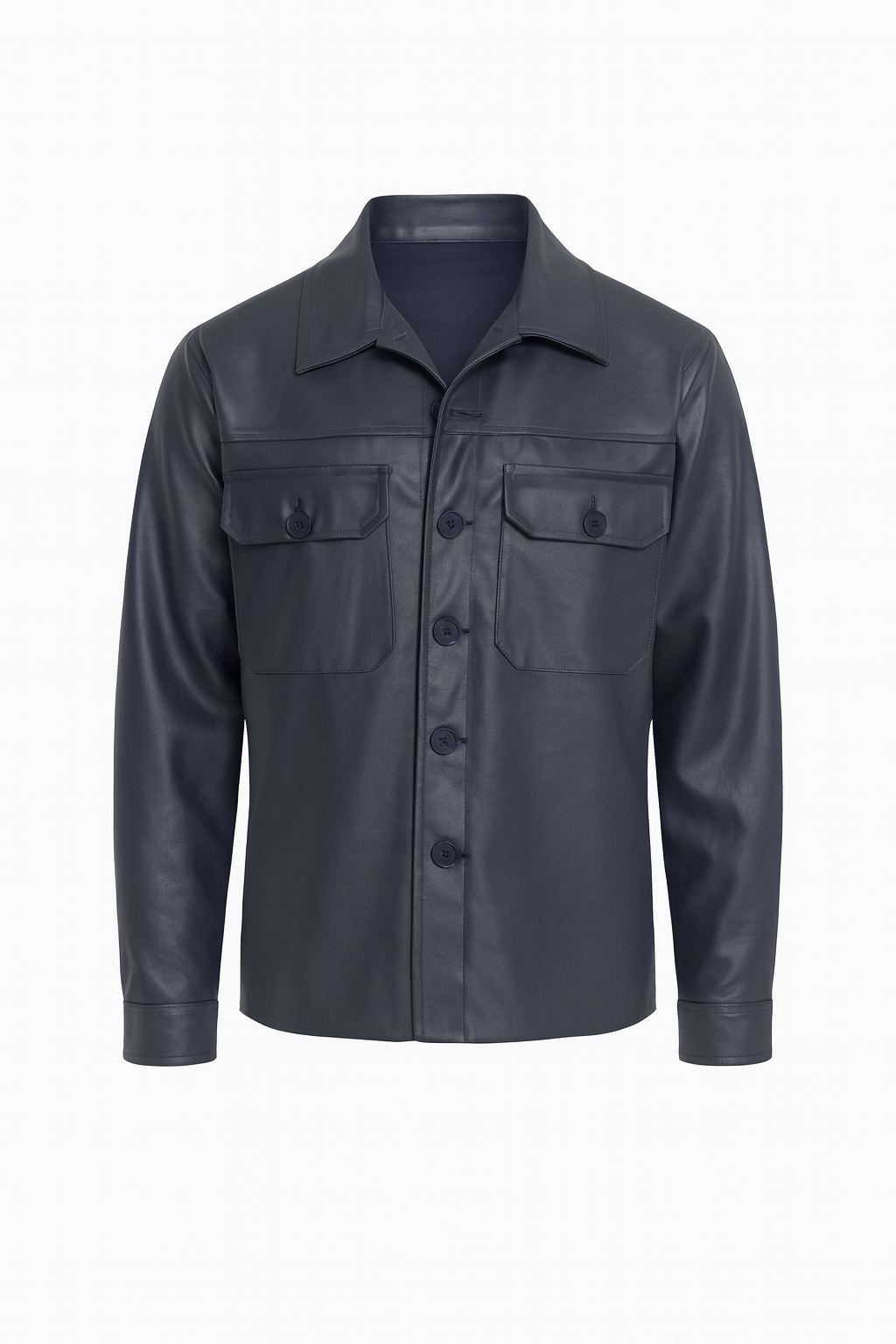 Utility Oversized Faux Leather Jacket-Navy Blue -Men