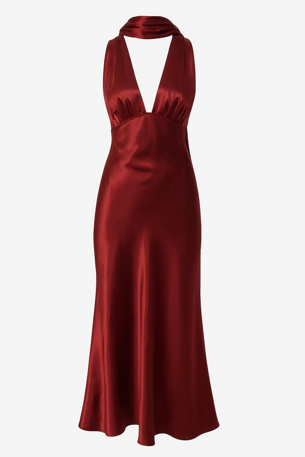 Crimson Allure Deep V Satin Maxi Dress
